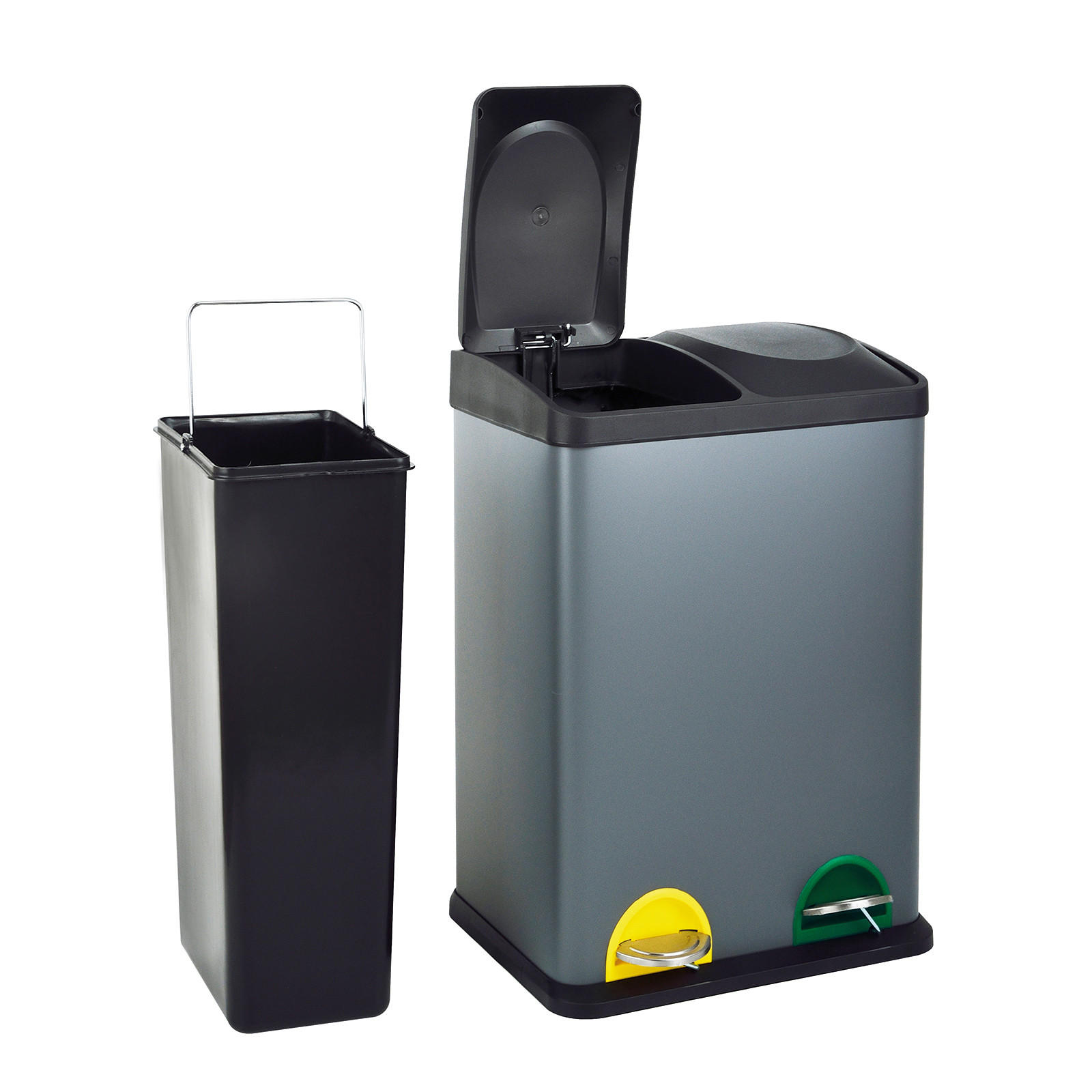 MÜLLEIMER TC2X20 Küchen-Eimer 40Liter Fassungsvermögen 2x20L Abfalleimer 2er-Mülleimer - Grau, Metall (40/58/33cm) - SVITA
