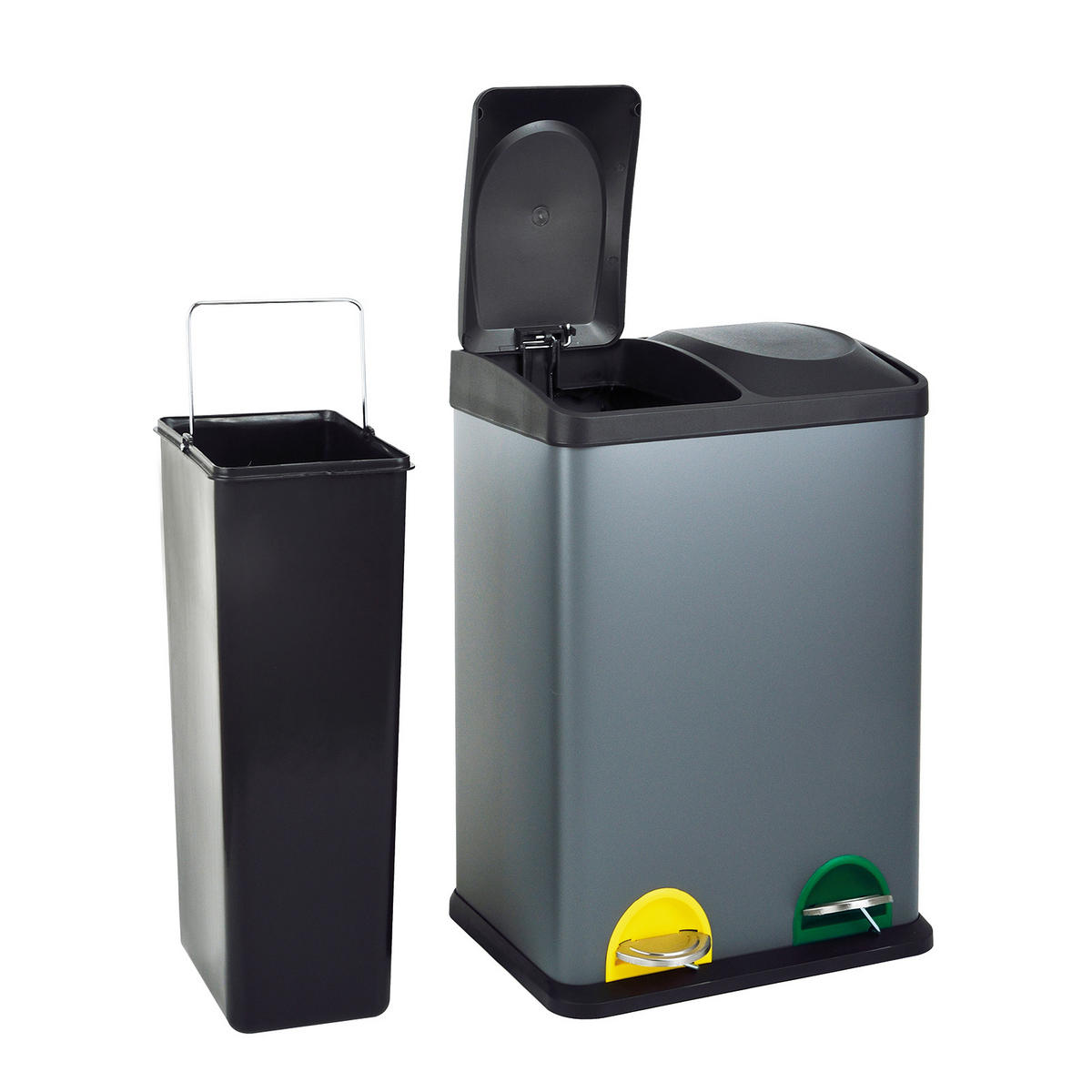MÜLLEIMER TC2X20 Küchen-Eimer 40Liter Fassungsvermögen 2x20L Abfalleimer 2er-Mülleimer - Grau, Metall (40/58/33cm) - SVITA