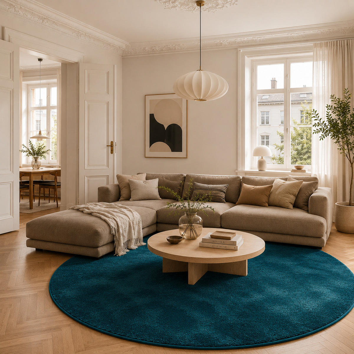 HOCHFLOR LANGFLOR TEPPICH SUPER SOFT MELIA RUND - Petrol, Textil (120/120cm) - Pergamon