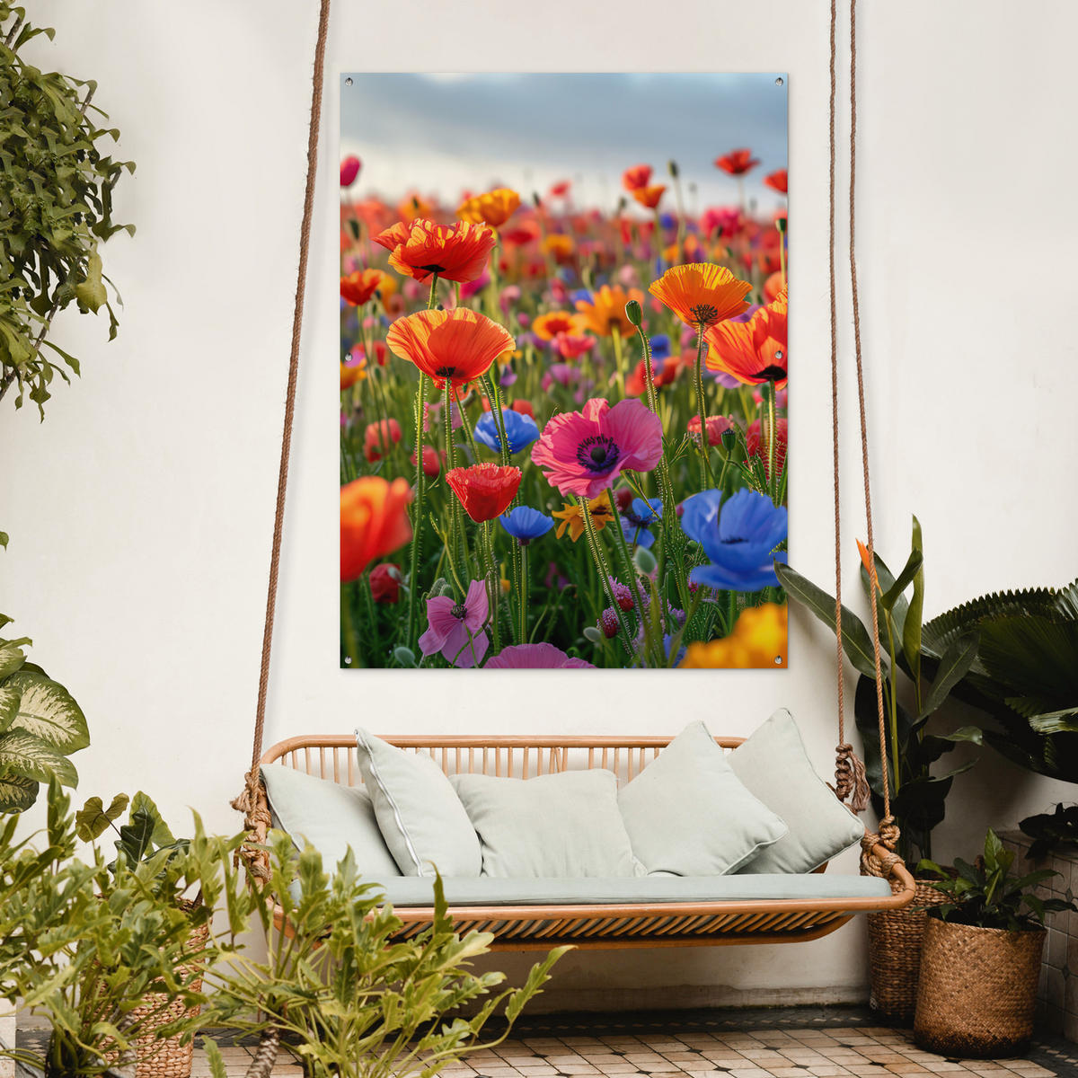 ZAHRADNÍ PLAKÁT Květiny - Mák - Barevné - Příroda 120x160 cm - tmavě oranžová, plast (120/160/0.2cm) - OnlyWow