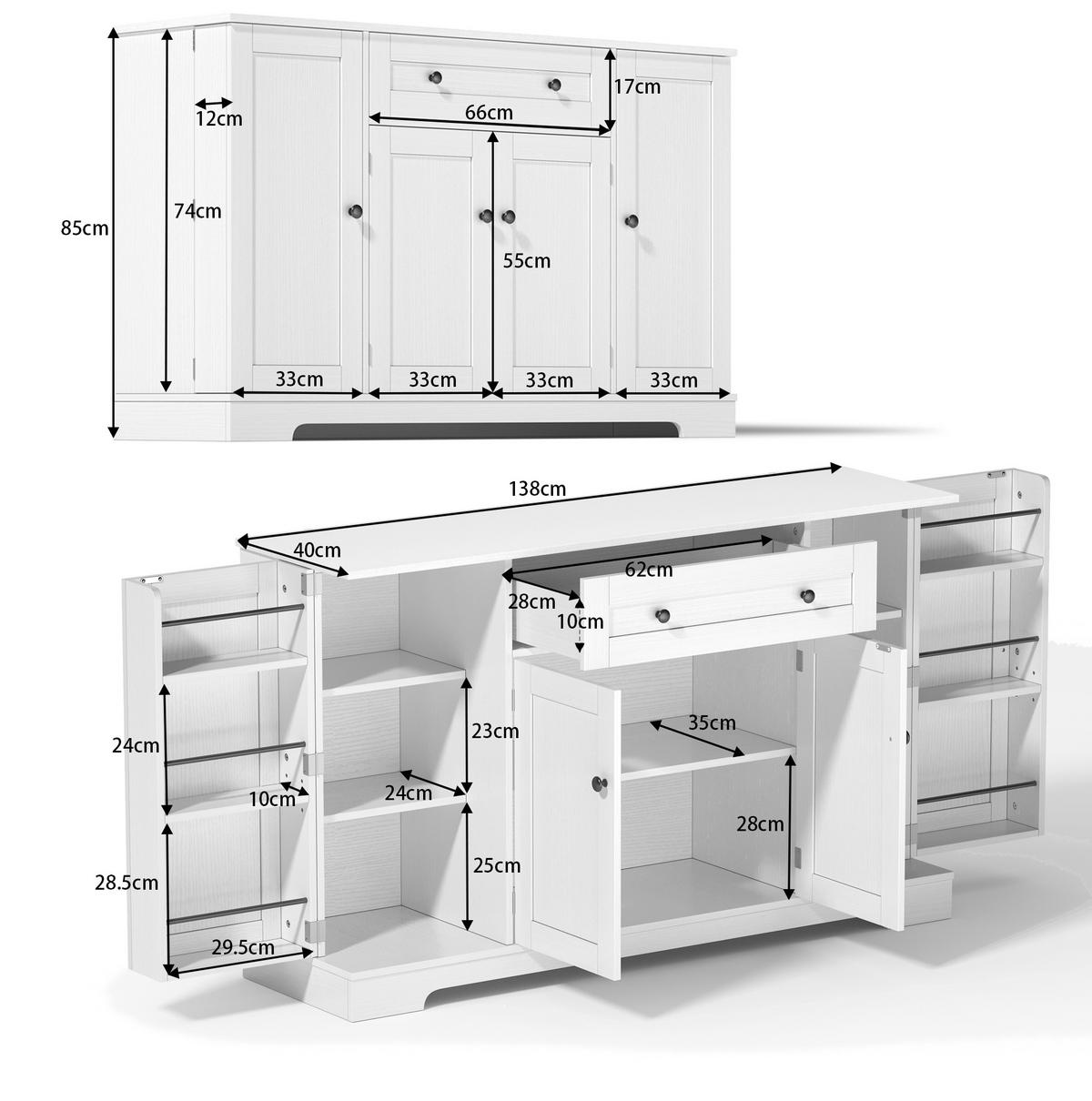 SIDEBOARD 138 cm Weiß aus MDF mit Schublade - Weiß, Holzwerkstoff (40/85/138cm) - OKMYHOME