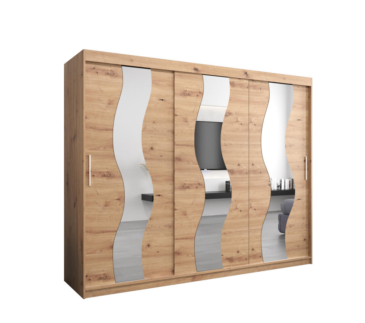 SCHWEBETÜRENSCHRANK 200/250/62 2-türig - Silberfarben/Eiche Artisan, Holz/Kunststoff (250/200/62cm) - Abiks Möbel