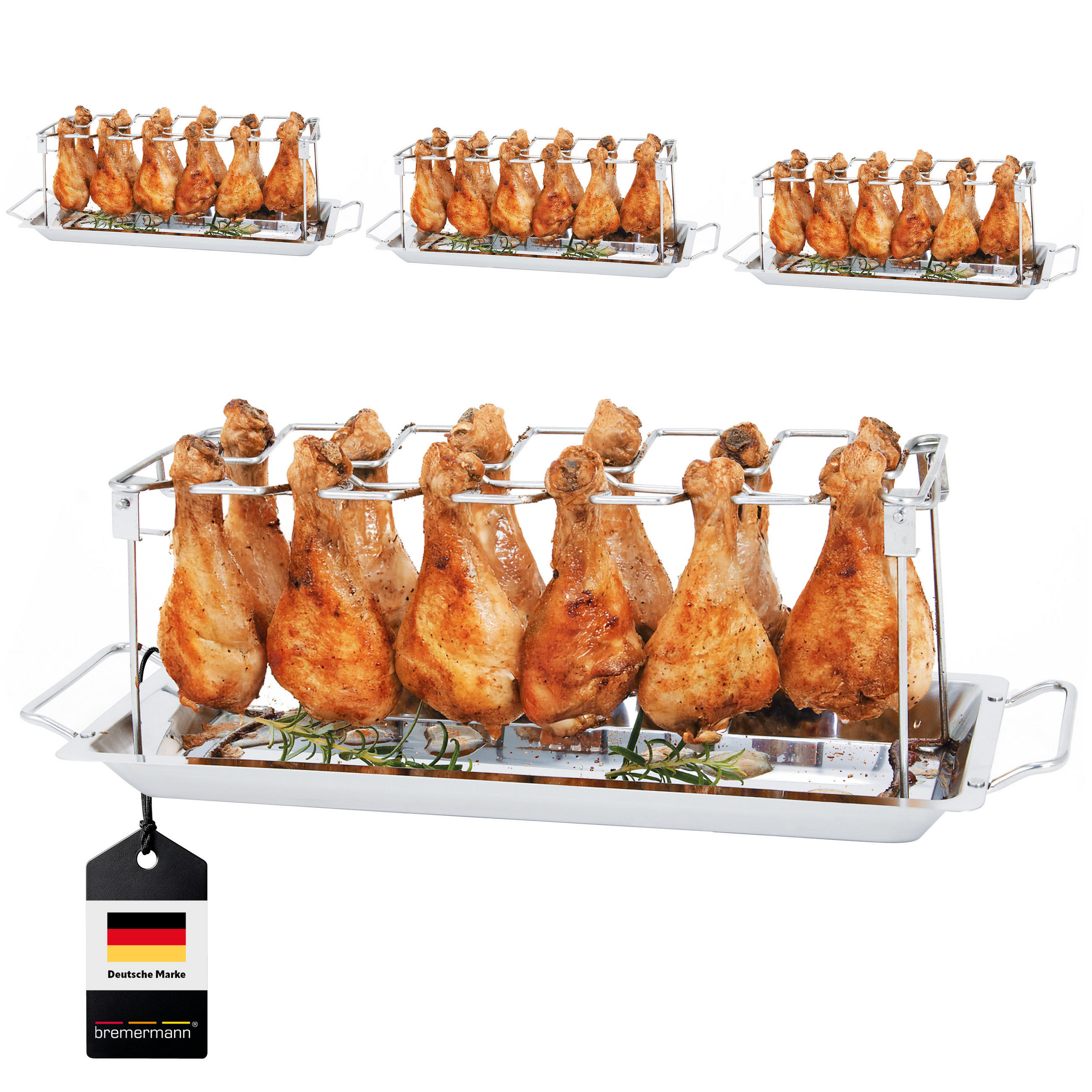 HÄHNCHENSCHENKEL-HALTER 4er Set, silber - Edelstahlfarben, Metall (44.5/4/16cm) - bremermann