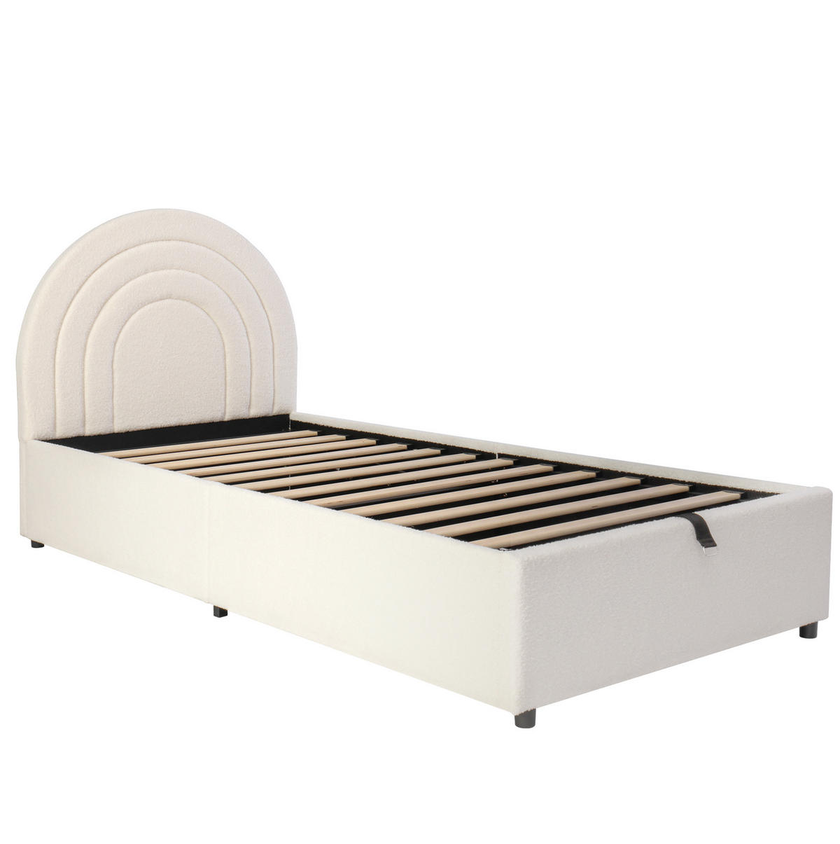 BETT mit hydraulischem Stauraum 90x200 cm Bouclé Beige - Beige, Metall (90/200cm) - Beauniv