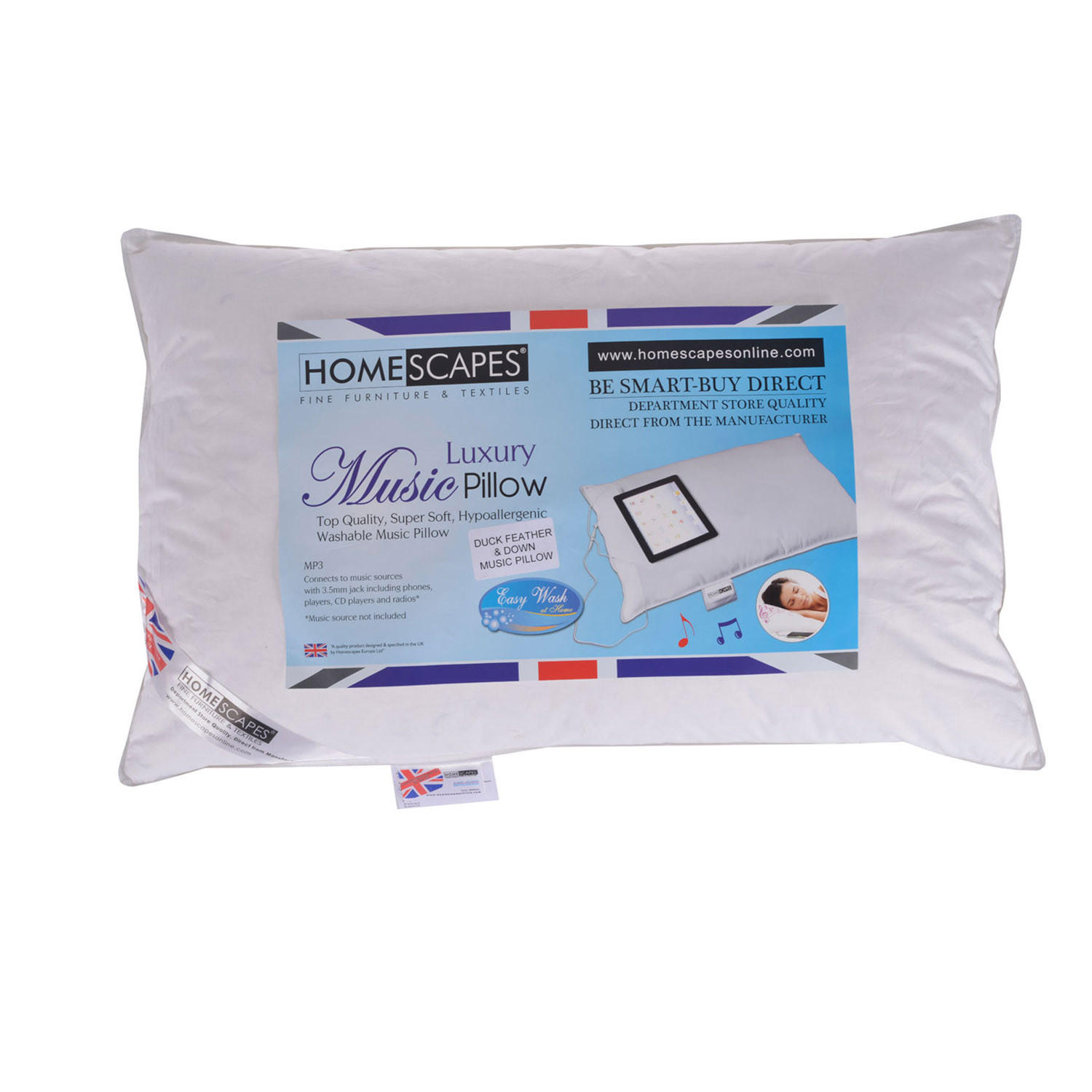 MUSIK-KISSEN mit Lautsprecher, Federn & Daunen 48/74 cm - Weiß, Textil (48/74cm) - Homescapes