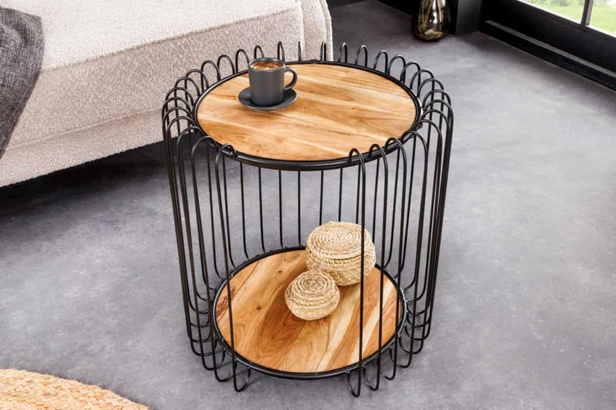 BEISTELLTISCH TRUE ELEMENTS Akazie Natur 50cm - Schwarz/Braun, Holz/Metall (46/46/49cm) - riess-ambiente