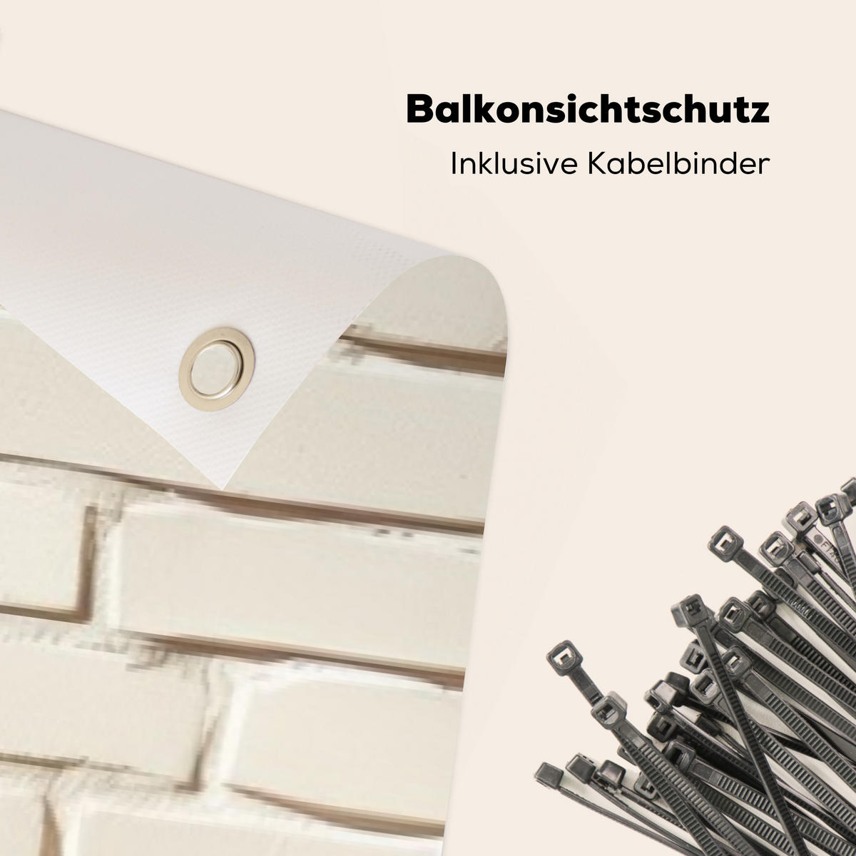BALKON-SICHTSCHUTZ Ziegel - Wand - Licht - Weiß - Creme, Kunststoff (500/100cm) - MuchoWow