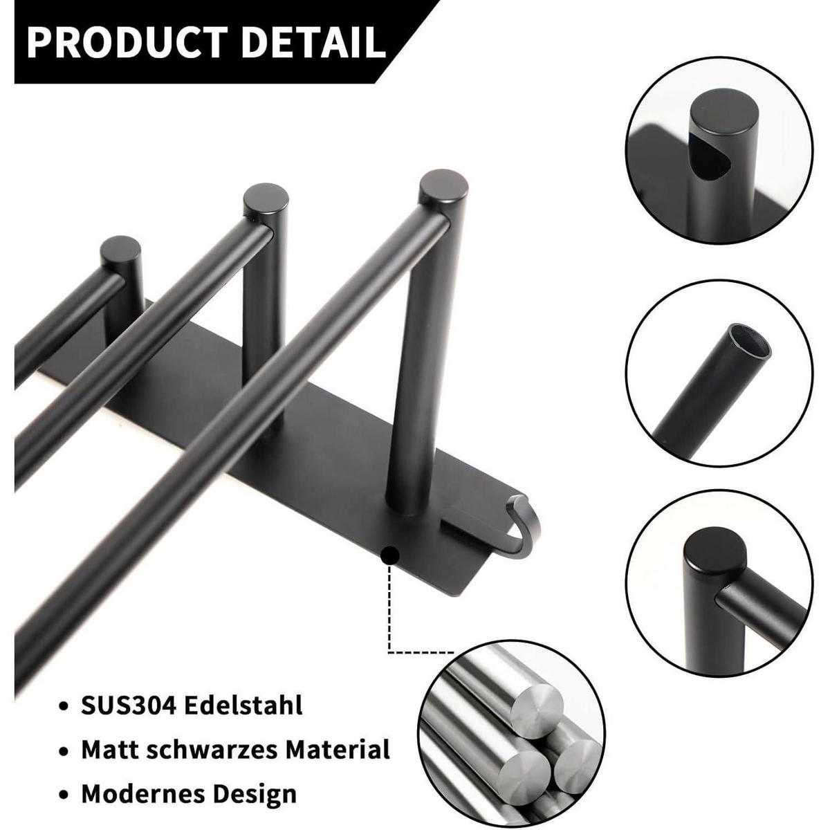 HANDTUCHHALTER 3 Etagen 60 cm Schwarz matt - Schwarz, Metall (6/60/18cm)