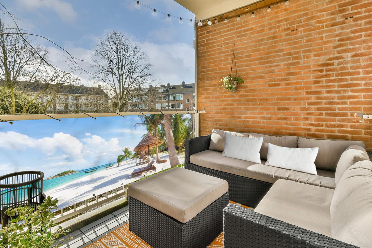 BALKON-SICHTSCHUTZ Strand - Meer - Palmen 300x110 cm - Hellblau, Kunststoff (300/110cm) - MuchoWow