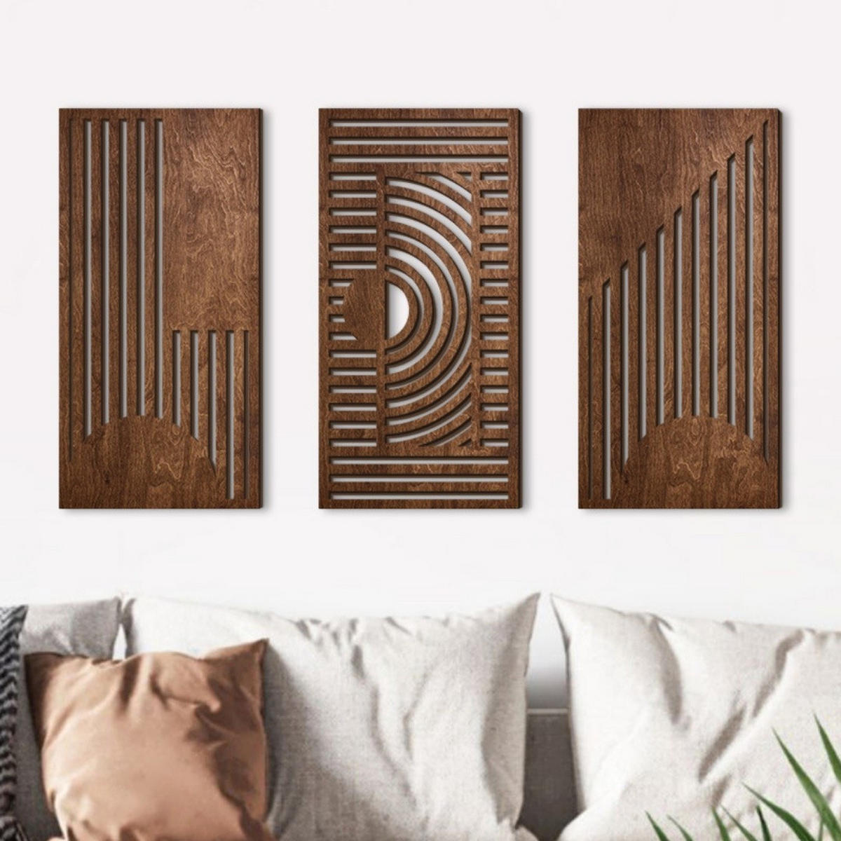 WANDDEKO Holz 3D Gitter Abstrakt 3er Set，40*20 - Akaziefarben, Holzwerkstoff (40/1cm) - Weltevree