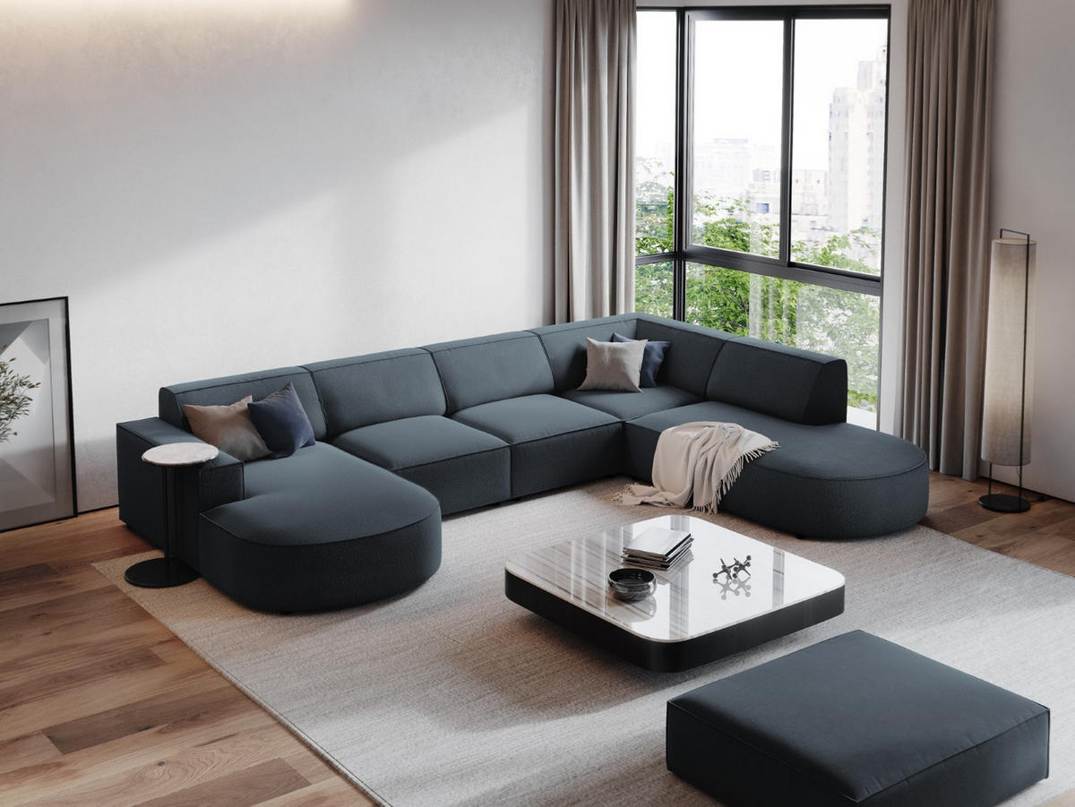 POUF Jodie aus strukturiertem Stoff blau - Blau, Textil (80/40/102cm) - Micadoni