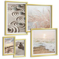 BILDER SET 5er Set - 50x50 cm & 20x30 cm & 40x60 cm Goldrahmen - Blumen im Wasser des Buddha-Wasserfalls - Goldfarben, Kunststoff (40/60cm) - TULUP