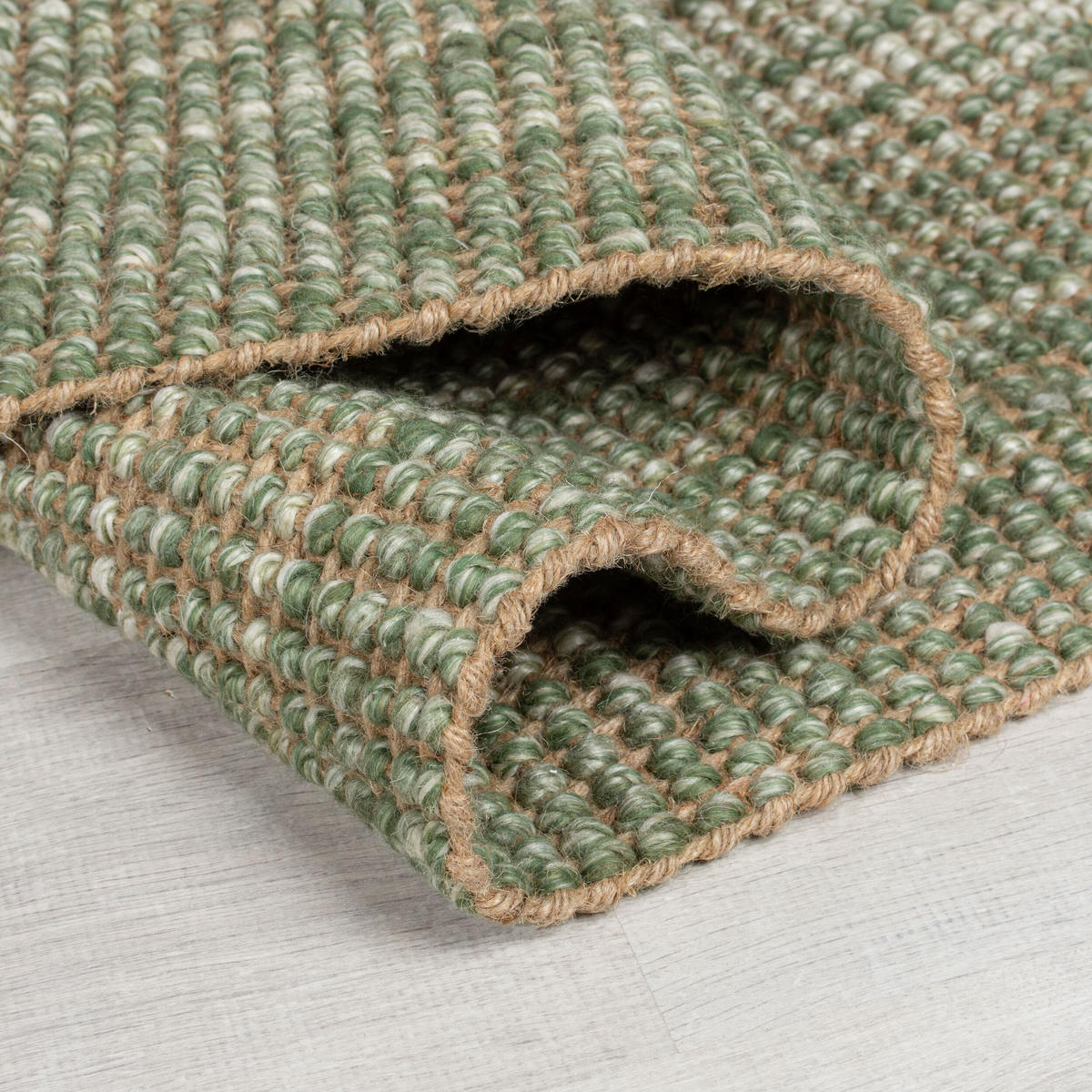 TEPPICH Jute-Wolle-Mix, handgewebt WEAVER, Grün 80x150 cm - Grün, Textil (80/150cm) - KADIMA DESIGN