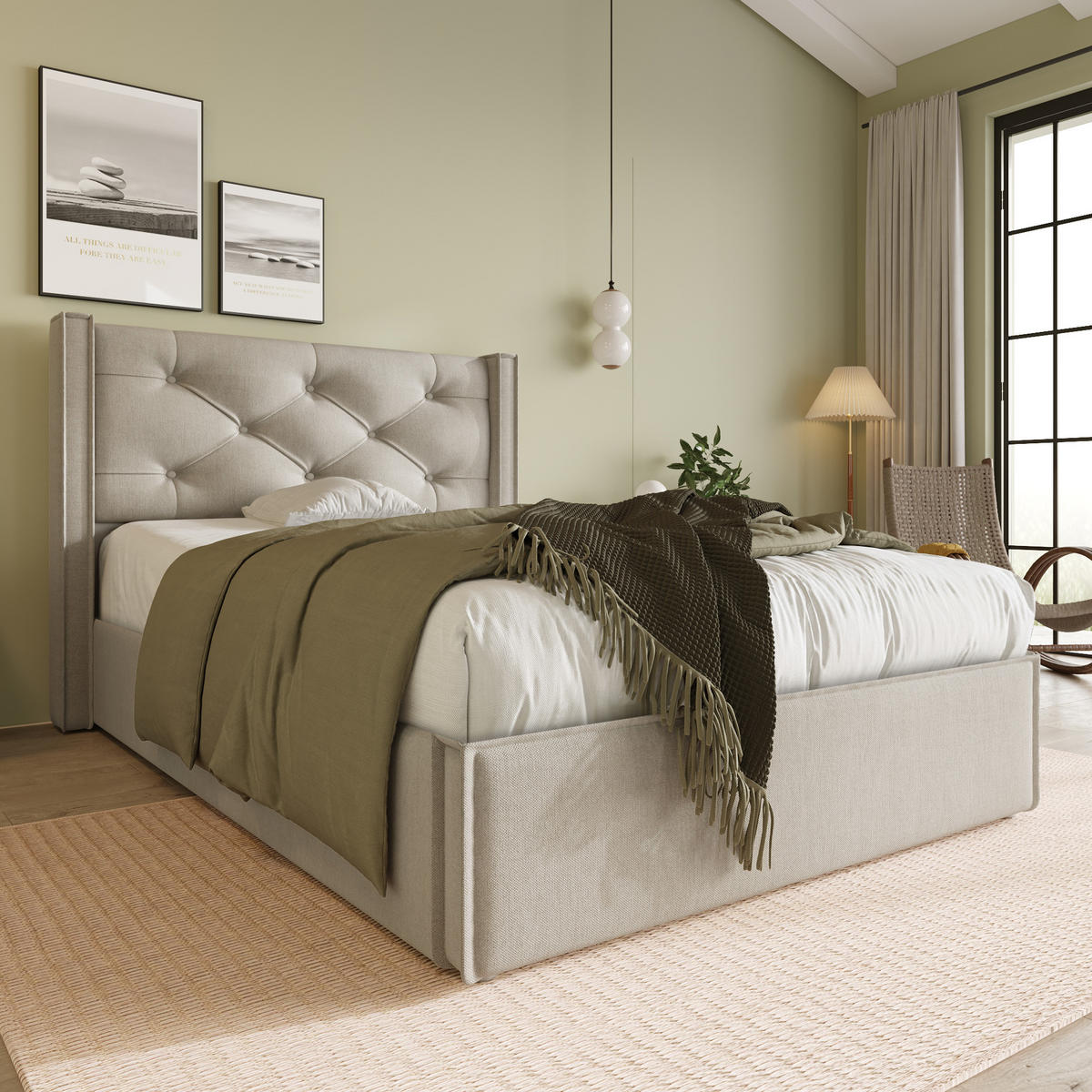 POLSTERBETT 90/200 cm Hellgrau mit Stauraum und Lattenrost aus Metallrahmen - Hellgrau, Textil (90/200cm) - OKWISH