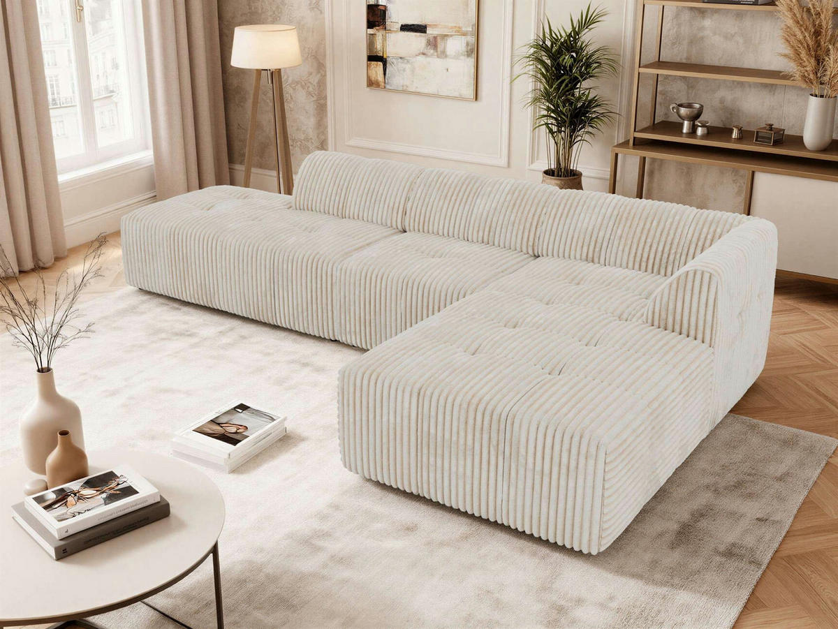 ECKSOFA GRIDA 3M L Beige Cord - Rechts - Beige/Creme, Kunststoff/Textil (176/335cm) - MKS