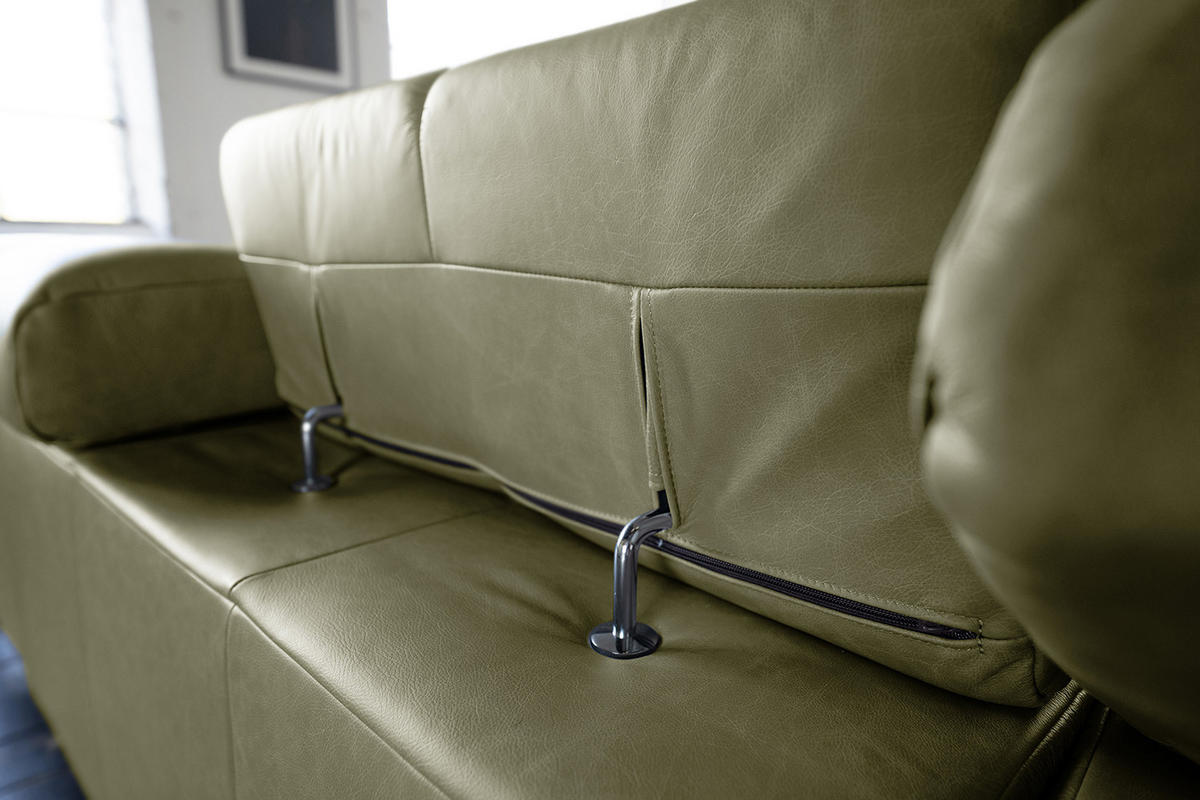 ECKSOFA NELSON Grün Leder Relaxfunktion - Schwarz/Olivgrün, Leder/Metall (321/216cm) - KAWOLA