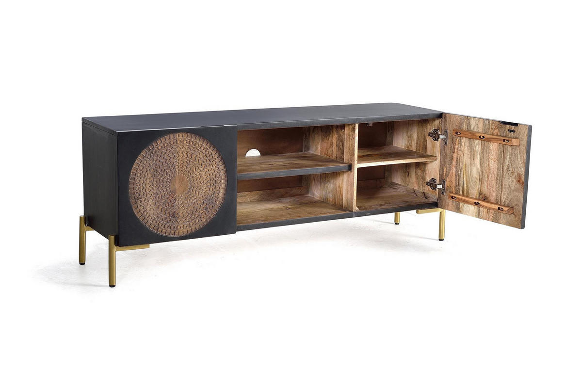 TV-SCHRANK aus Mangoholz und Metall - Dunkelbraun, Holz (145/56/40cm) - Giner y Colomer