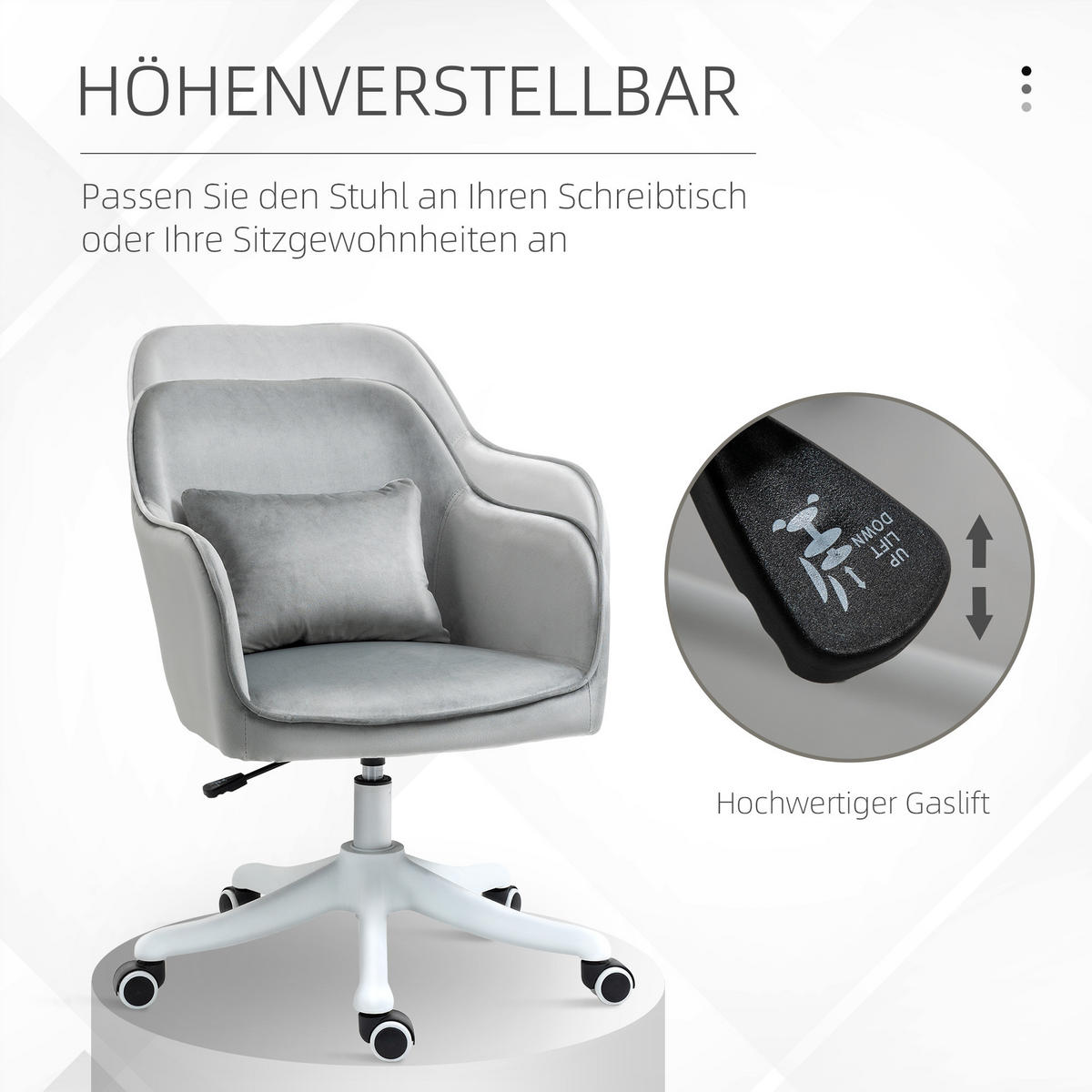 MASSAGE Bürostuhl Drehstuhl Arbeitstuhl mit Vibrationsfunktion Samt Grau - Grau, Textil (70/86/57cm) - Vinsetto