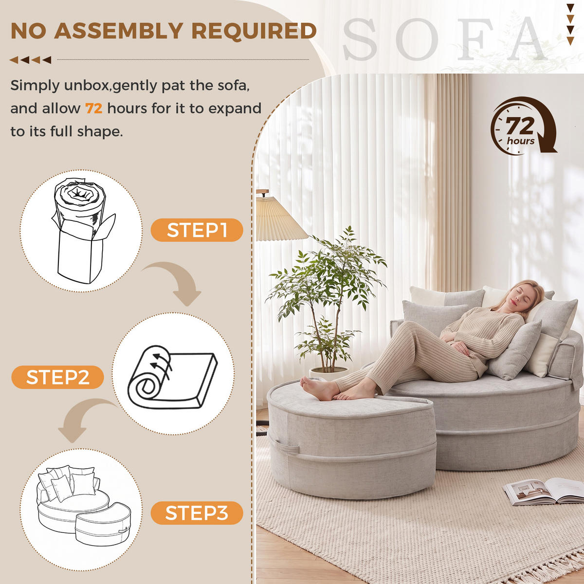 XXL-SESSEL DE-35026 mit Hocker und 5 Kissen Grau - Grau, Textil (121/66/163cm) - ComfortXL