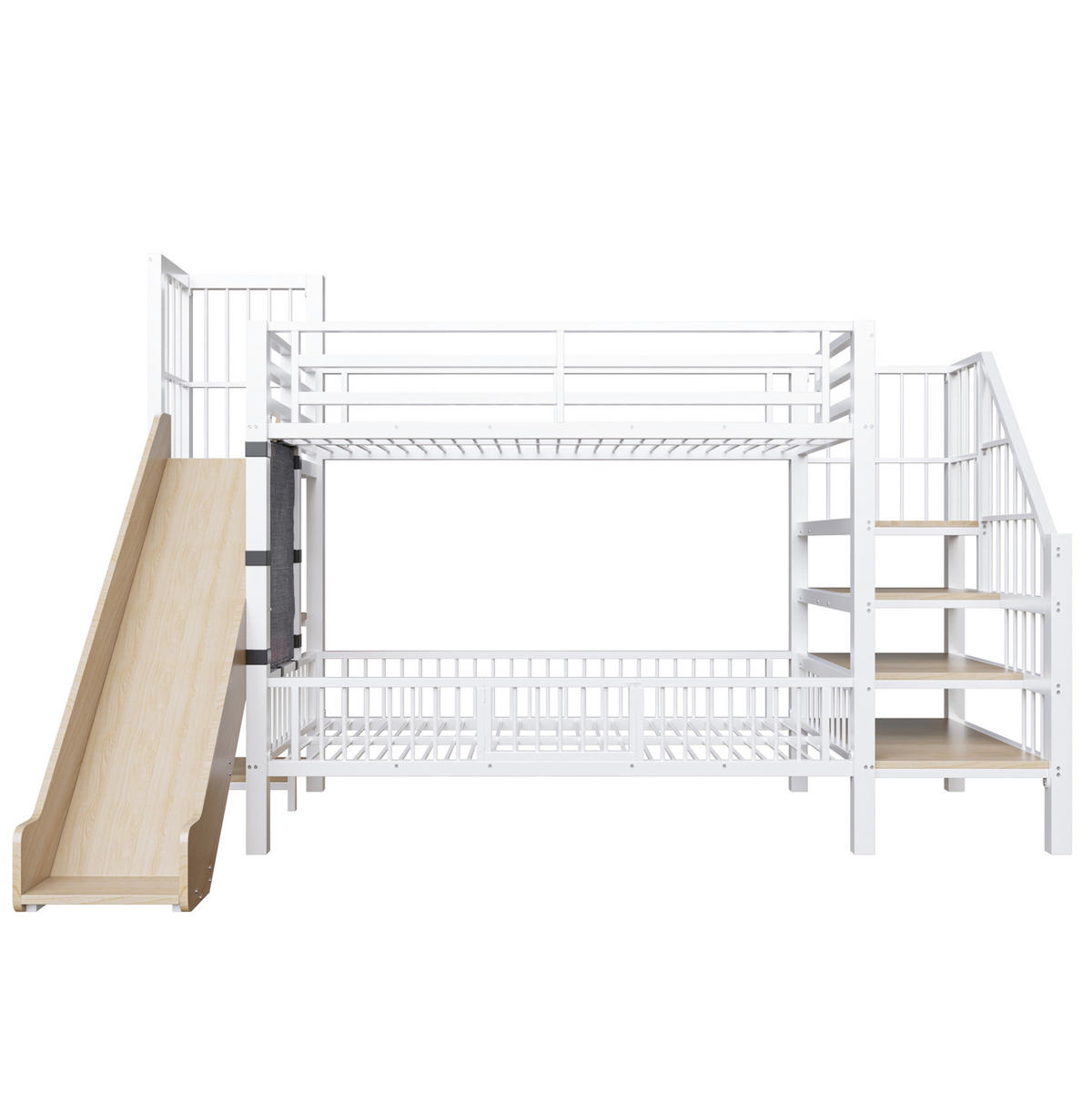 ETAGENBETT 90/200 cm Weiß mit Rutsche und Stauraumtreppe aus Metall - Weiß, Metall (90/200cm) - Flora Grace