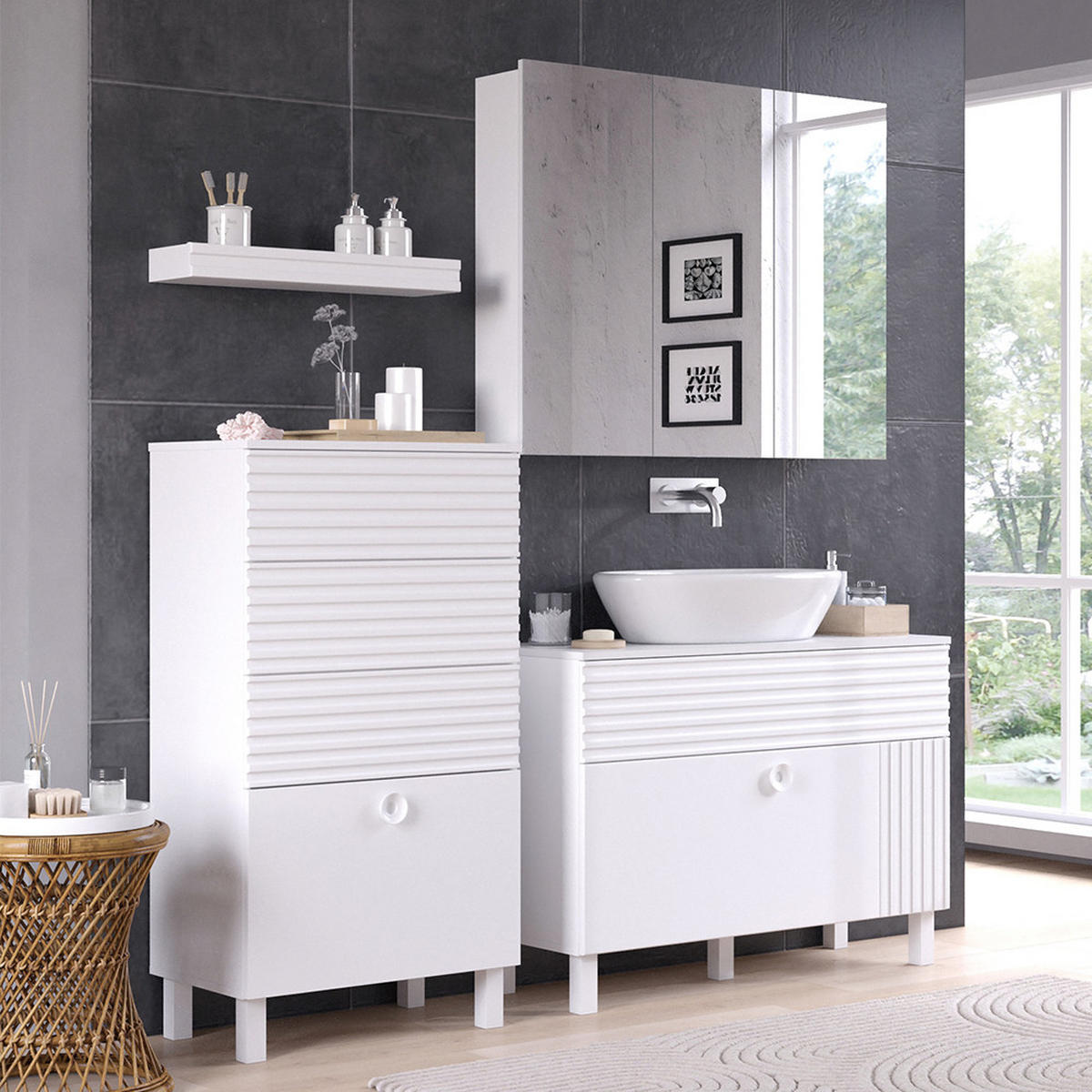 BADMÖBEL-SET Sola Weiß 3 Teile, mit Midischrank - Weiß, Holzwerkstoff (100/72/37cm) - Vicco