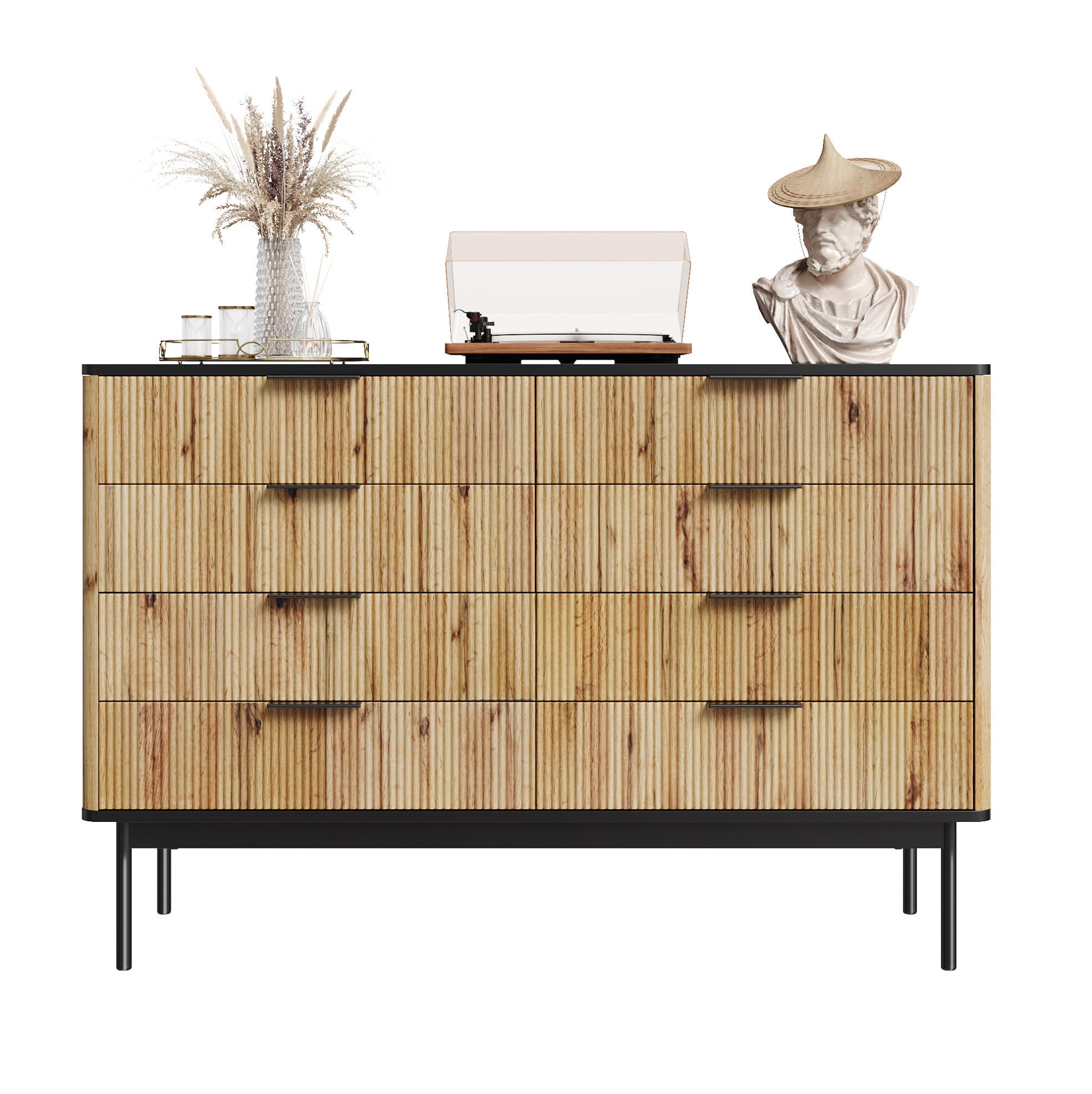 KOMMODE aus MDF 120x39,5x80cm in Natur mit Schubladen - Naturfarben, Holzwerkstoff (120/80/39.5cm) - Modfu