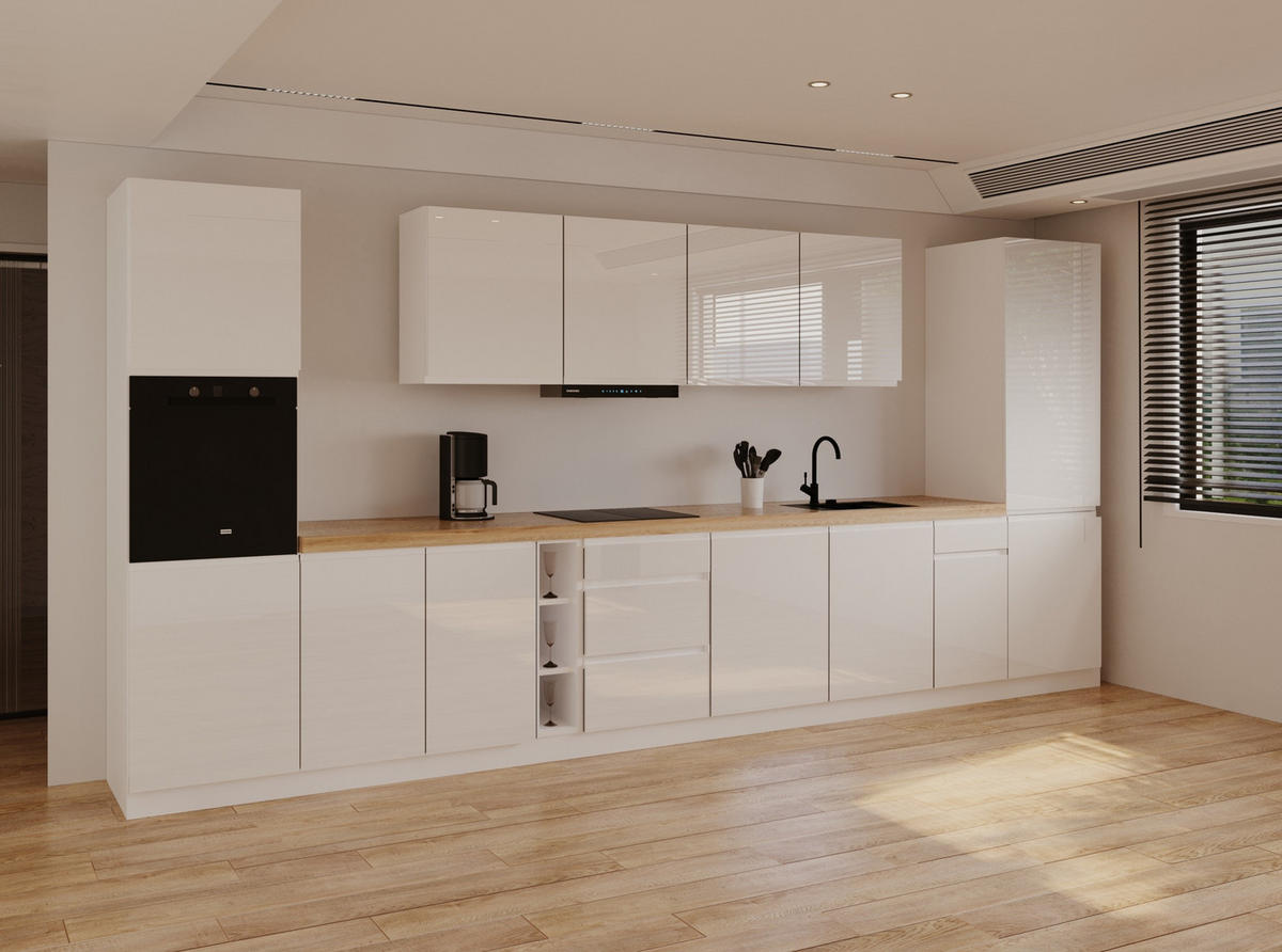 KÜCHENZEILE 440 cm - KA23-M440- in Weiß/Hochglanz - Weiß Hochglanz, Holz (440/212/58cm)