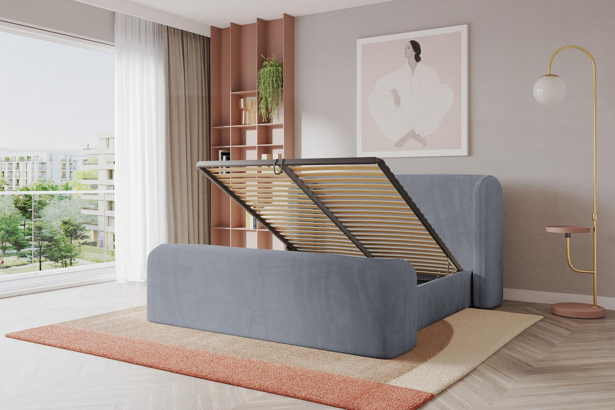 POLSTERBETT mit Bettkasten, Fußteil und Lattenrost, Boxbett ohne Matratze - ESTI-Z 160x200 Grau - Grau, Holzwerkstoff/Textil (160/200cm) - ALTDECOR