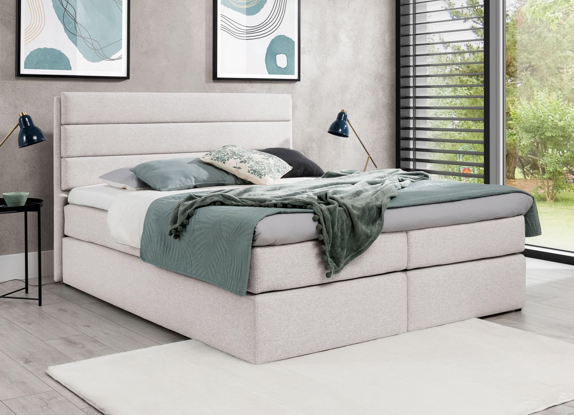 BOXBETT Sequoio 140/200 cm in Creme – mit Matratze und Topper - Creme/Schwarz, Holz/Holzwerkstoff (140/200cm) - AX Living