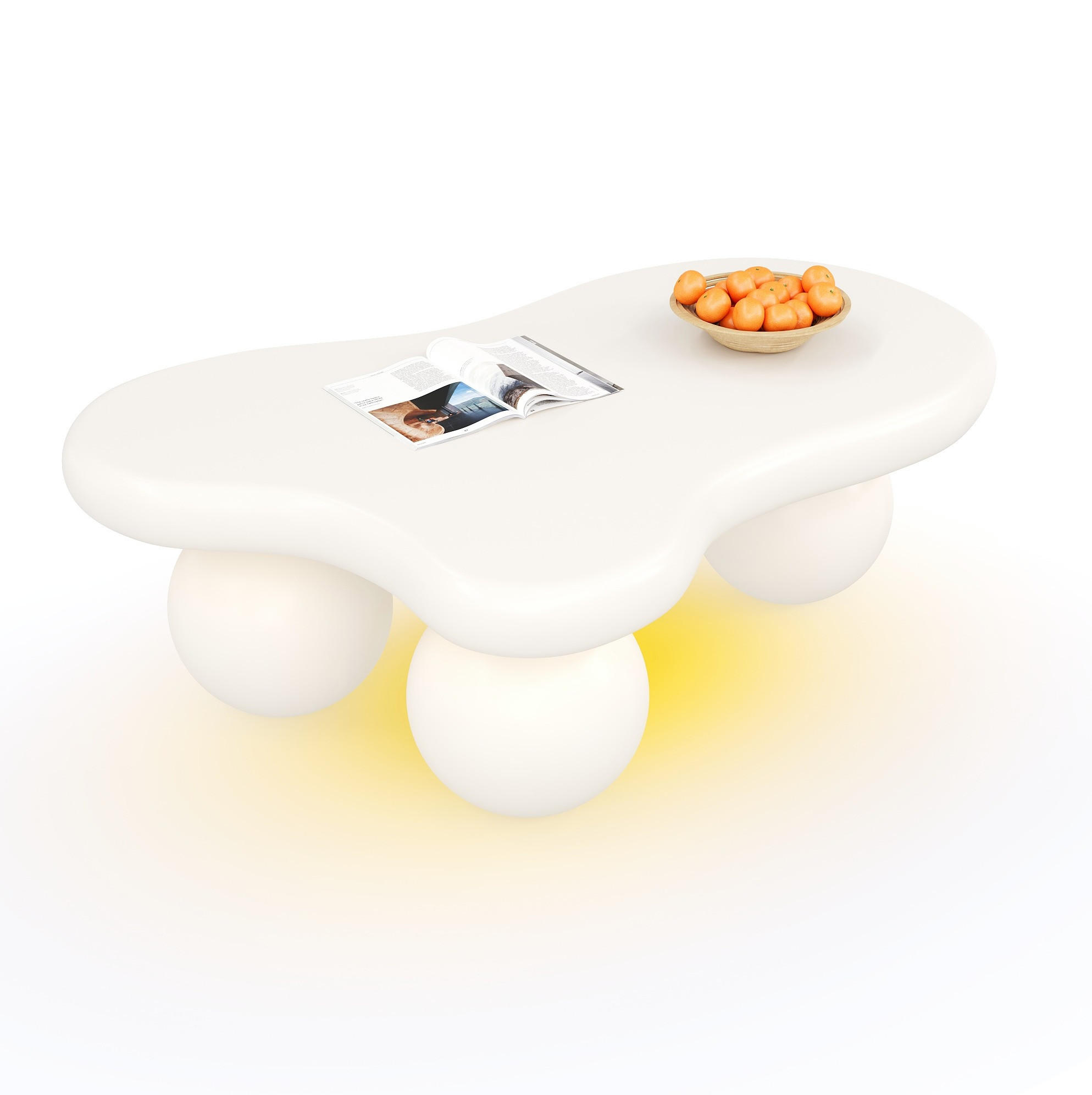 KONFERENČNÍ stolek 95/62,5/32 cm bílý z MDF s LED osvětlením ve tvaru oblaku - bílá, kompozitní dřevo (95/62.5/32cm) - OKWISH