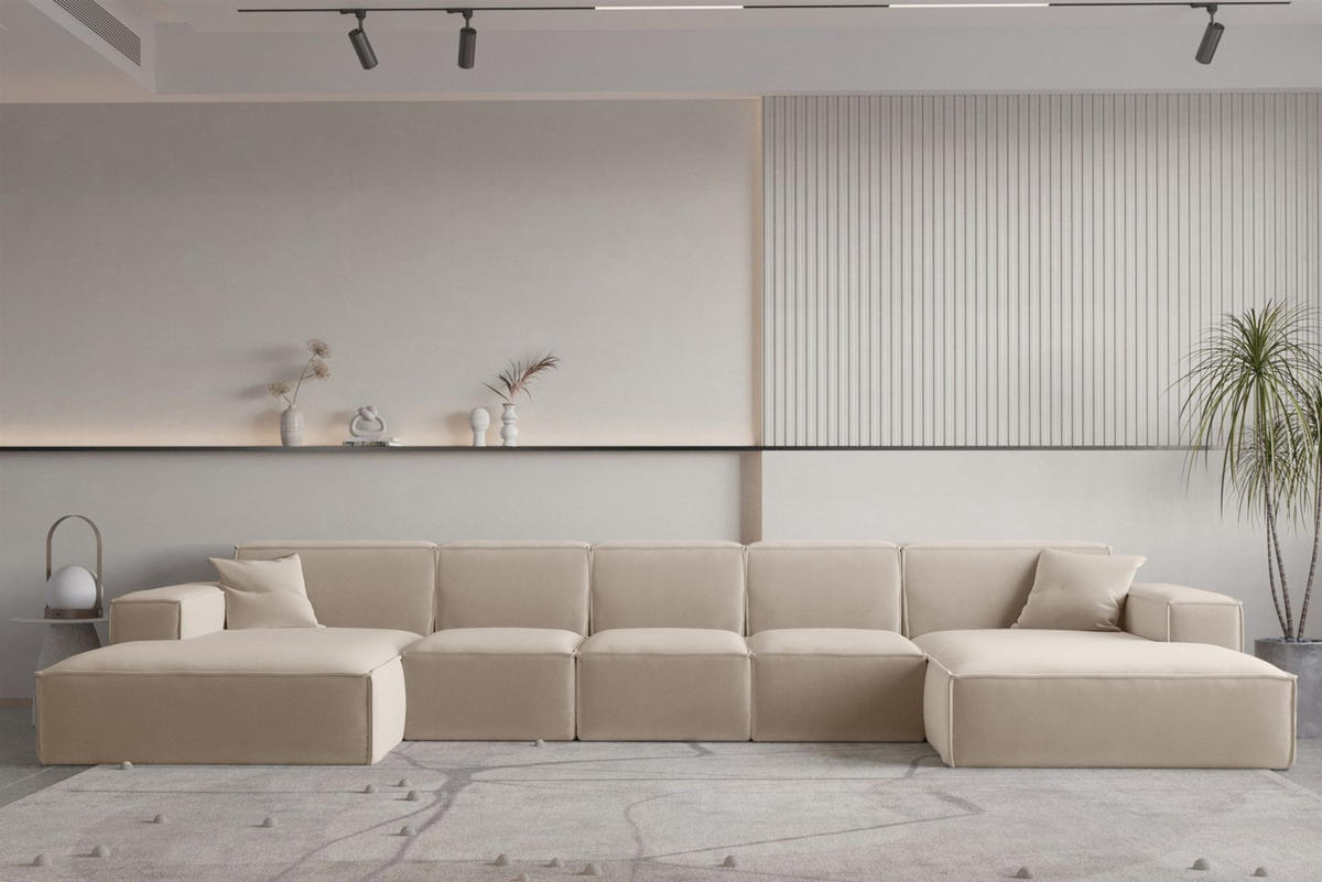 WOHNLANDSCHAFT Celes Premium Xl Opera - Sandfarben, Holzwerkstoff/Textil (462/73/165cm) - Fun Möbel