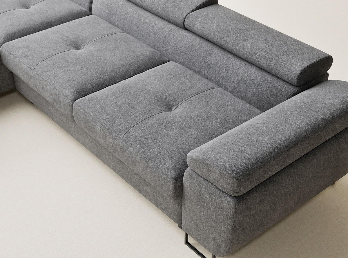 ECKSOFA Concord Grau Chenille-Stoff - Rechts Seite - Schwarz/Grau, Holz/Holzwerkstoff (203/277cm) - Maison de Reve