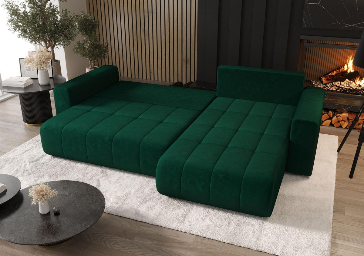 ECKSOFA mit Schlaffunktion MILO L Monolith 37 Links - Grün, Textil (280/175cm) - Bedante