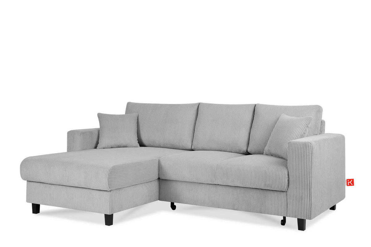 ECKSCHLAFSOFA EGRET Links mit Bettkasten, Cord-Stoff, hellgrau - Hellgrau, Textil (234/90cm) - KONSIMO®