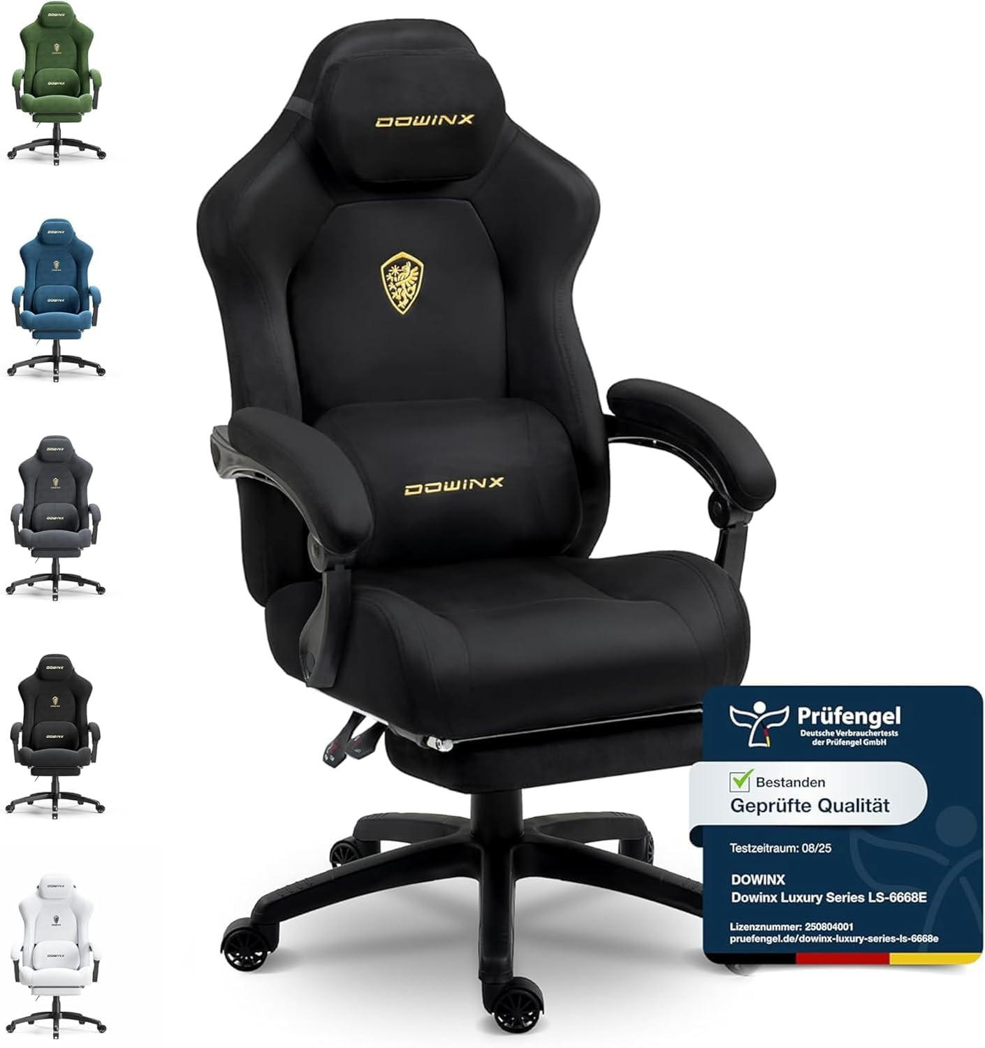 GAMING-STUHL Mikrofaser-Velours & Lendenkissen, Fußstütze 160° Neigbar - Schwarz, Leder (70/132/70cm)
