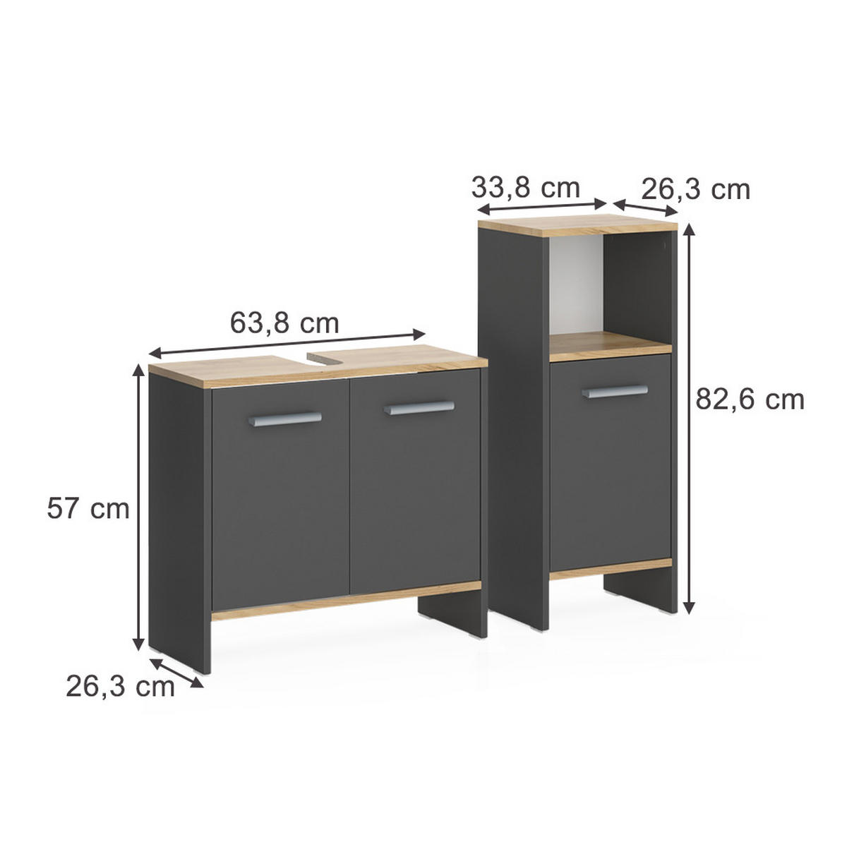 SESTAVA KOUPELNOVÉHO NÁBYTKU Karli Antracit/zlatý dub - antracitová, kompozitní dřevo (63.8/57/26.3cm) - Vicco