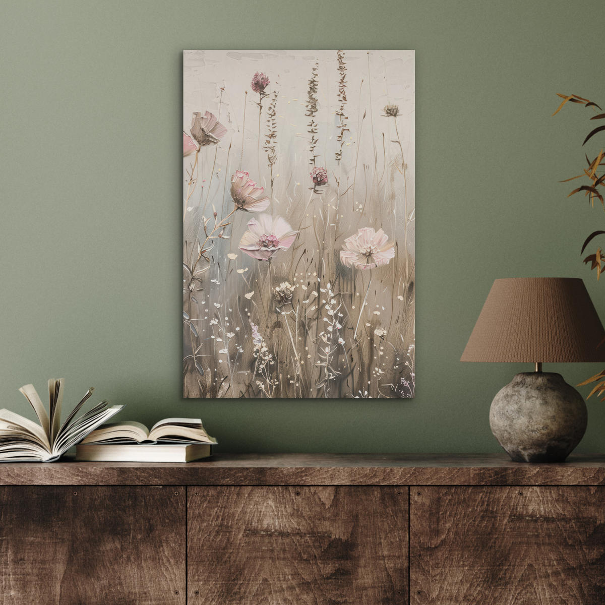 AKUSTIKBILD Blumen - Rosa - Modern - Beige Kunstdruck Schlafzimmer 50x70 cm - Beige, Kunststoff (50/70/0.9cm) - MuchoWow