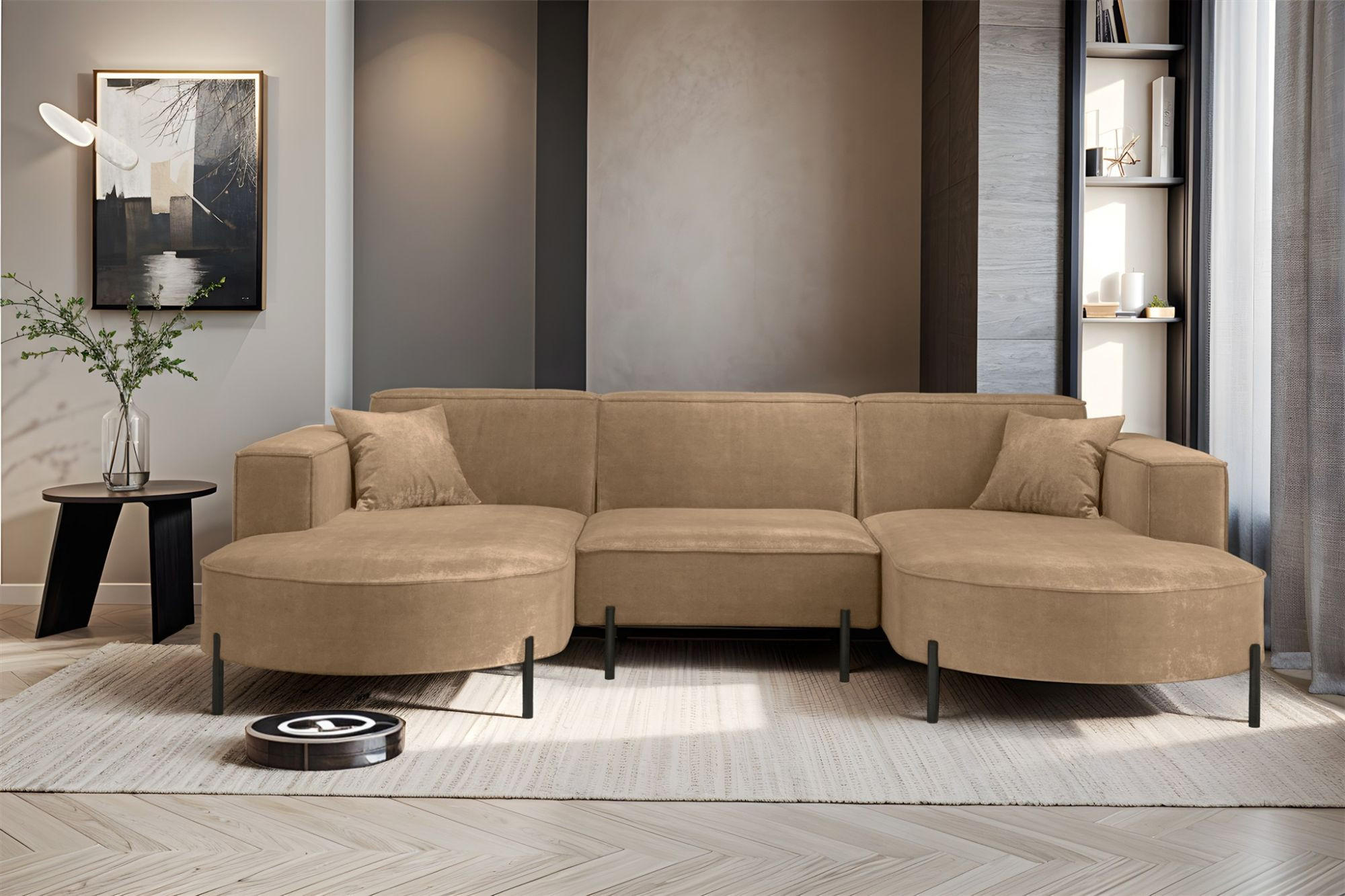 WOHNLANDSCHAFT Valencia - Braun, Holzwerkstoff/Textil (299/80/165cm) - Fun Möbel