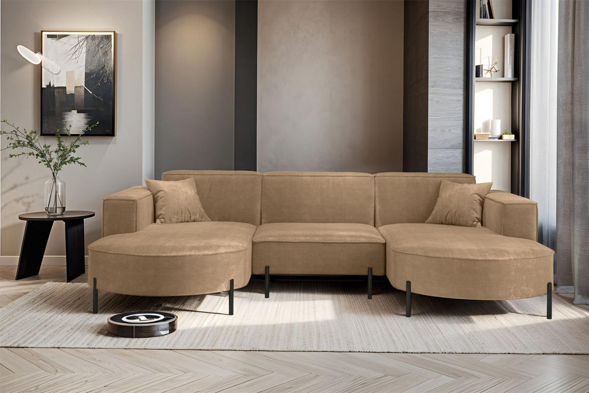 WOHNLANDSCHAFT Valencia - Braun, Holzwerkstoff/Textil (299/80/165cm) - Fun Möbel