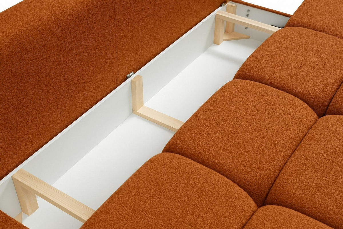 SCHLAFSOFA MILA, Sofa mit Schlaffunktion und Bettkasten, Farbe: Orange, Bouclé-Stoff - Orange, Textil (214/89/104cm) - Sepro Meble