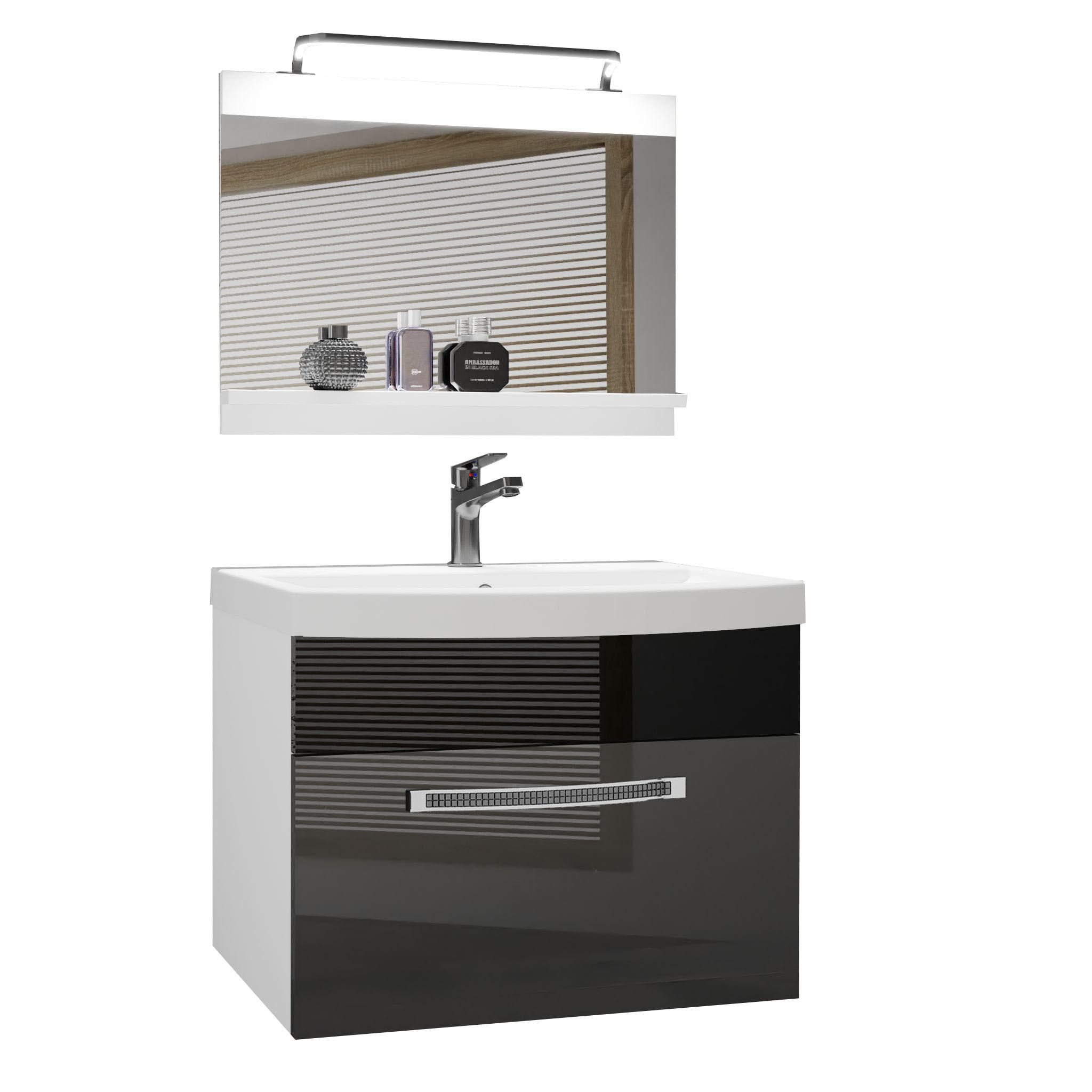 BADMÖBEL Badezimmer Silber/ Schwarz, Glänzend - Silberfarben/Schwarz, Holz (60/51/40cm) - B BELINI GROUP