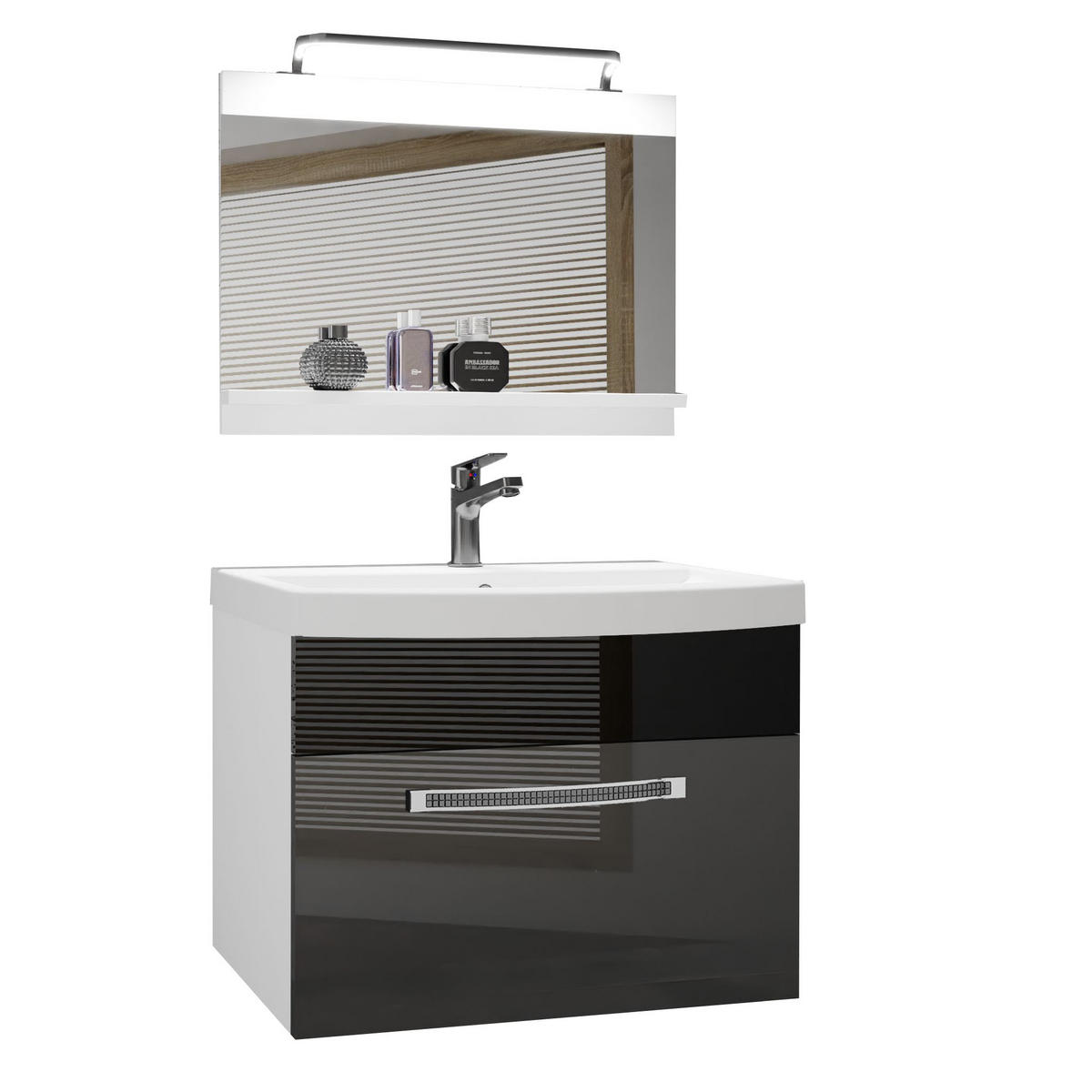 BADMÖBEL Badezimmer Silber/ Schwarz, Glänzend - Silberfarben/Schwarz, Holz (60/51/40cm) - B BELINI GROUP