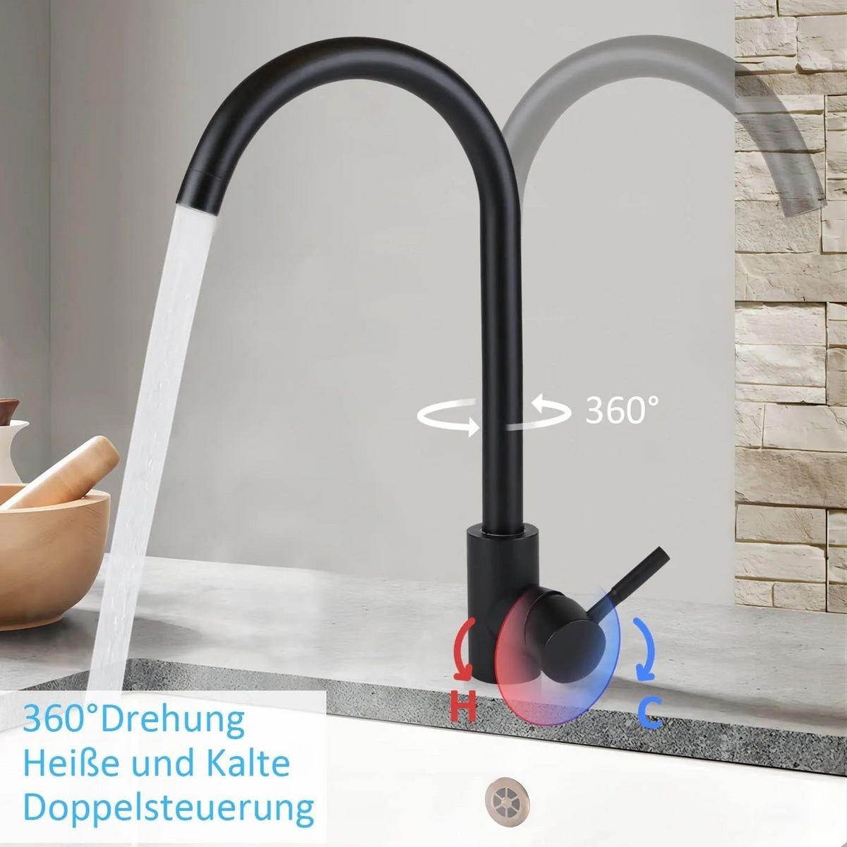 KÜCHENARMATUR Susanne - Schwarz, Metall (6/33/19cm) - Nettlife