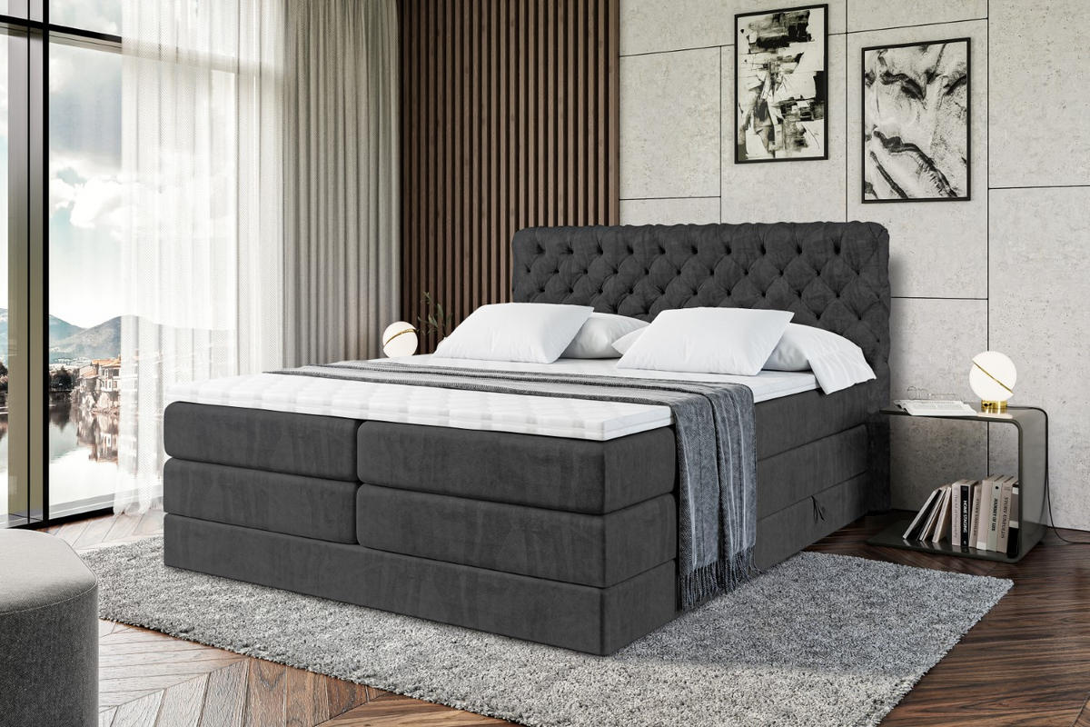 BOXSPRINGBETT BOXI8 KING - 120x200 - H3/H4 - Schwarz - Schwarz, Holzwerkstoff (120/200cm) - ALTDECOR