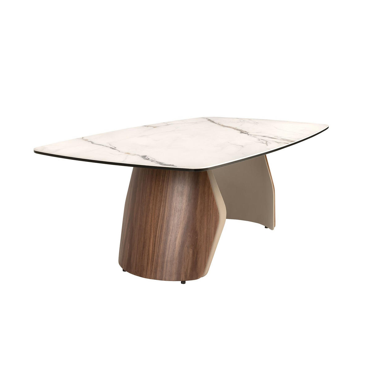 ANGEL Cerdá Ovaler Couchtisch aus Feinsteinzeug, Sandstahl & Nussbaum 120×70×43 cm - Sandfarben/Walnussfarben, Holz/Keramik (70/120/43cm) - ANGEL CERDA