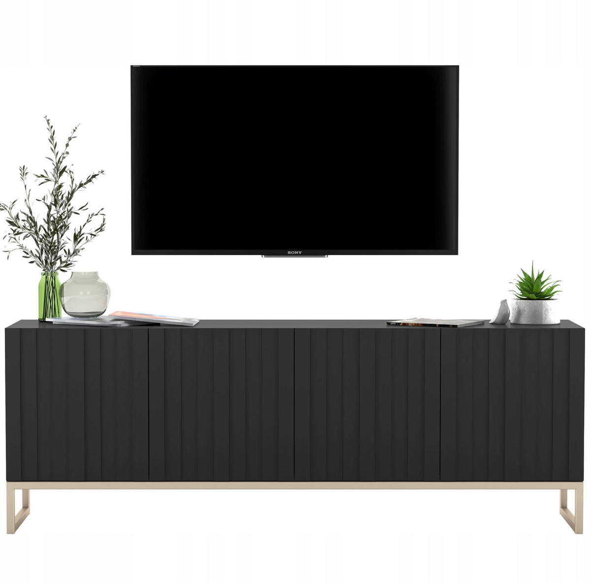TV-SCHRANK Elpis Schwarz Matt mit Metallrahmen 150 cm - Goldfarben/Schwarz, Holzwerkstoff/Metall (150/51.5/36.5cm) - Meble Lindner