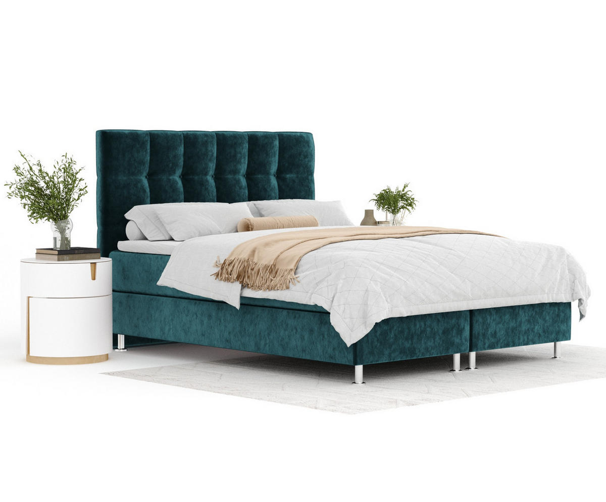BOXSPRINGBETT Chanton Türkisfarben 180/200 cm mit Latex-Topper - Türkis/Silberfarben, Holz/Holzwerkstoff (180/200cm) - Maison de Reve