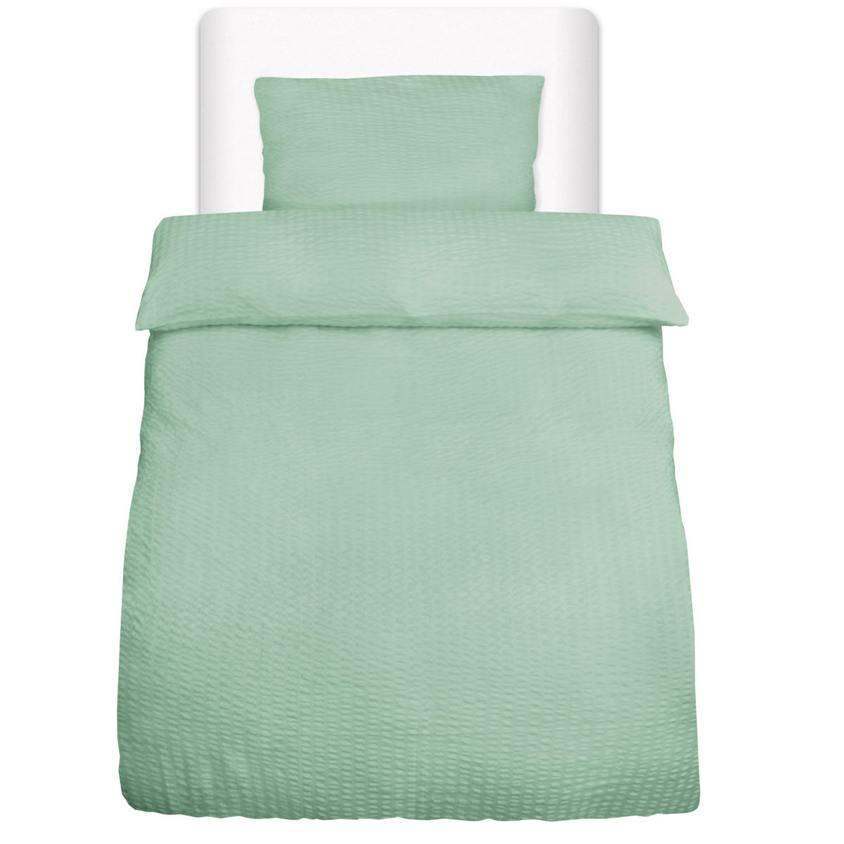 BETTWÄSCHE Meline 135/200 cm + Kissenbezug 40/80 cm Salbei Seersucker - Salbeigrün, Textil (135/80cm) - Beautissu 