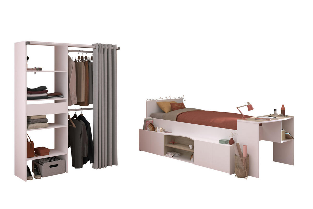 JUGENDZIMMER Hochbett Cleo in Weiß und Jackson Eiche von Parisot - Weiß, Holzwerkstoff (80/200/120cm)