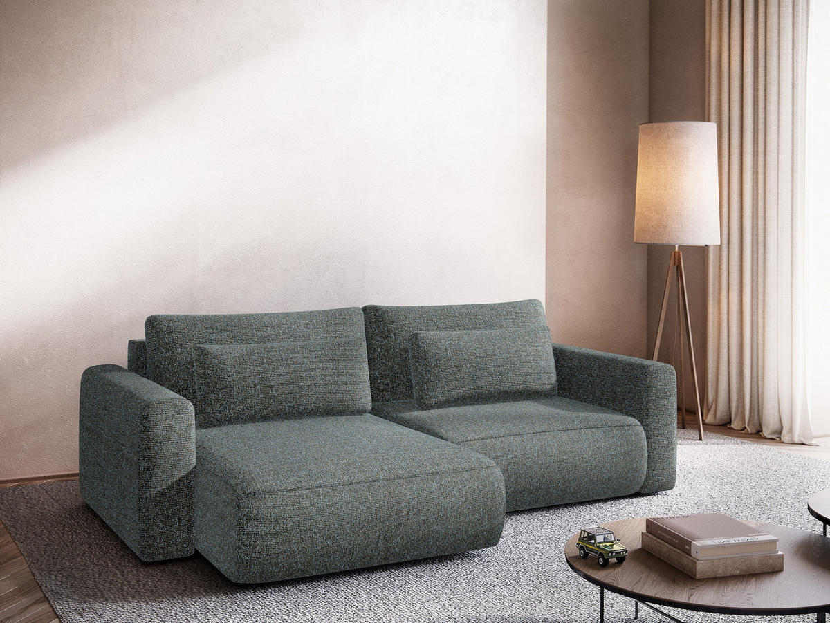 ECKSOFA mit Schlaffunktion Strukturstoff Stoff Grau - Dunkelgrau/Schwarz, Kunststoff/Textil (149/240cm) - Makamii